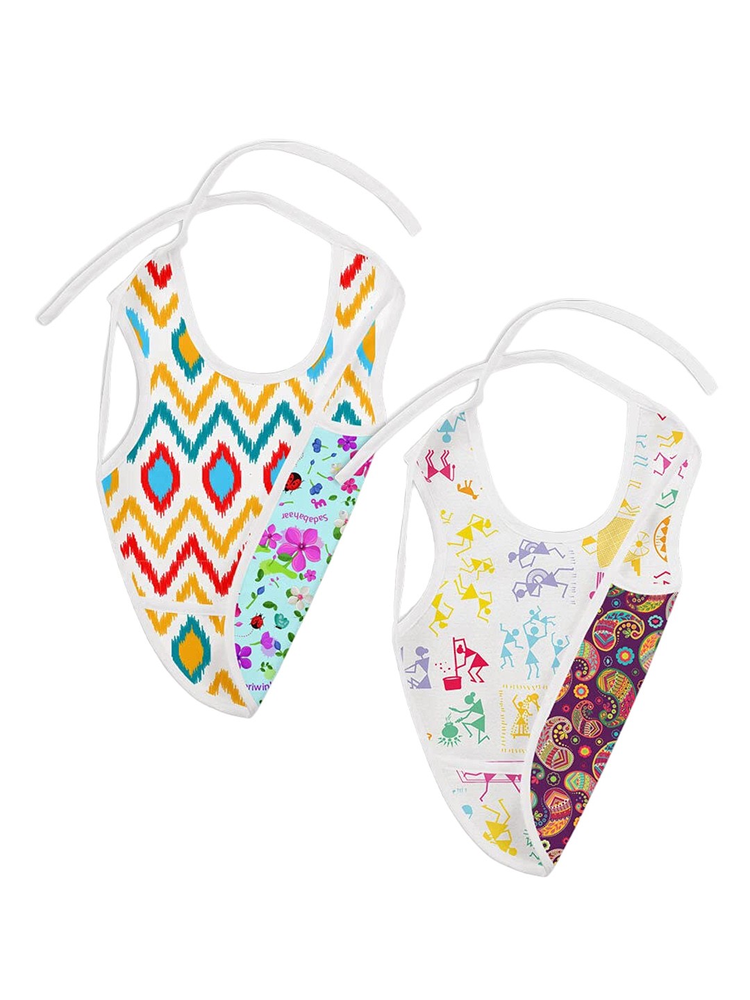 

SuperBottoms Infants Pack Of 2 Printed Cotton Waterproof Bibs, White