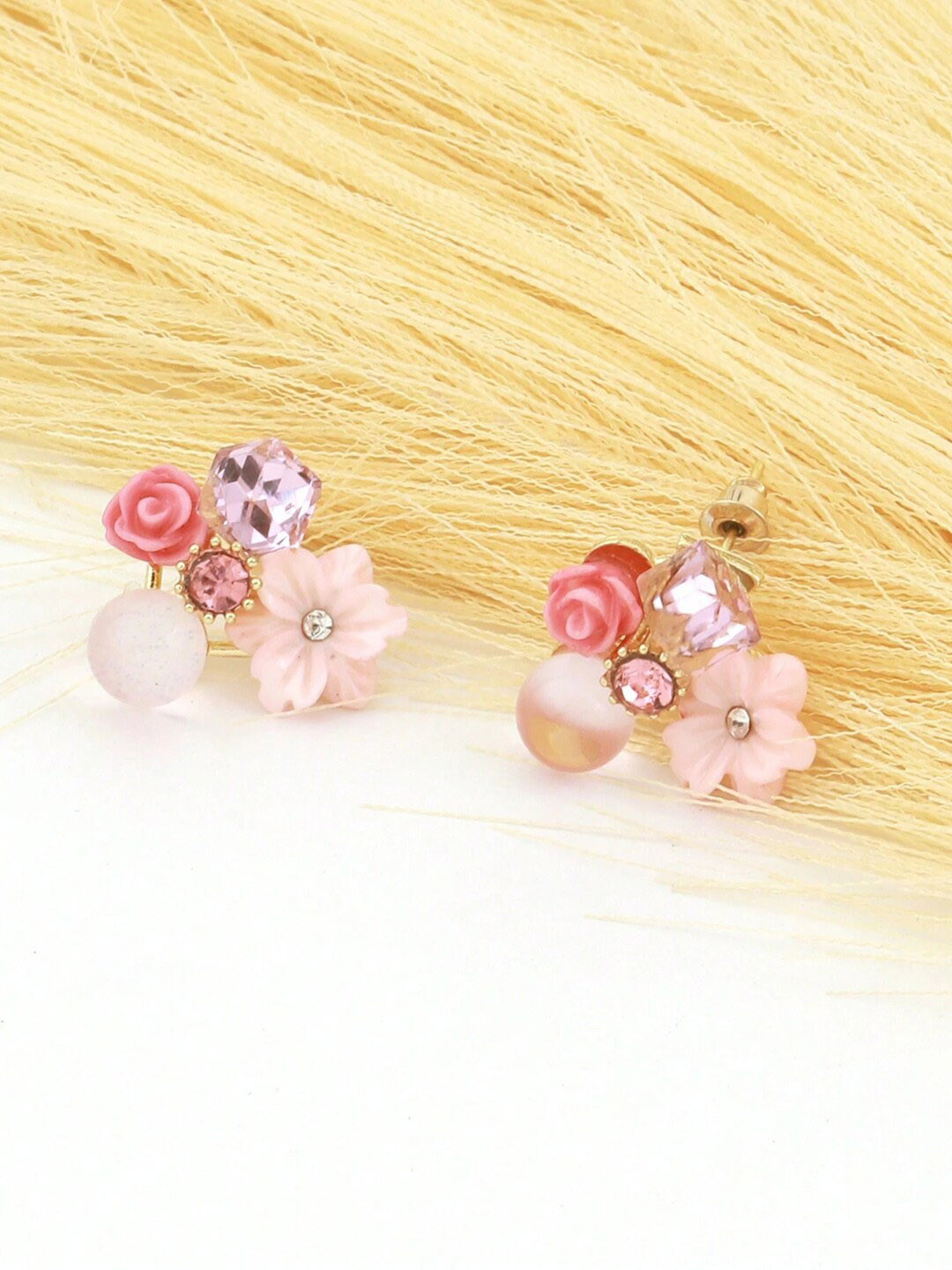 

VAGHBHATT Floral Studs Earrings, Pink