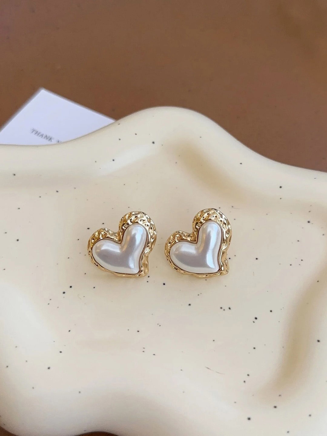 

VAGHBHATT Stainless Steel Beaded Heart Shaped Studs, Gold