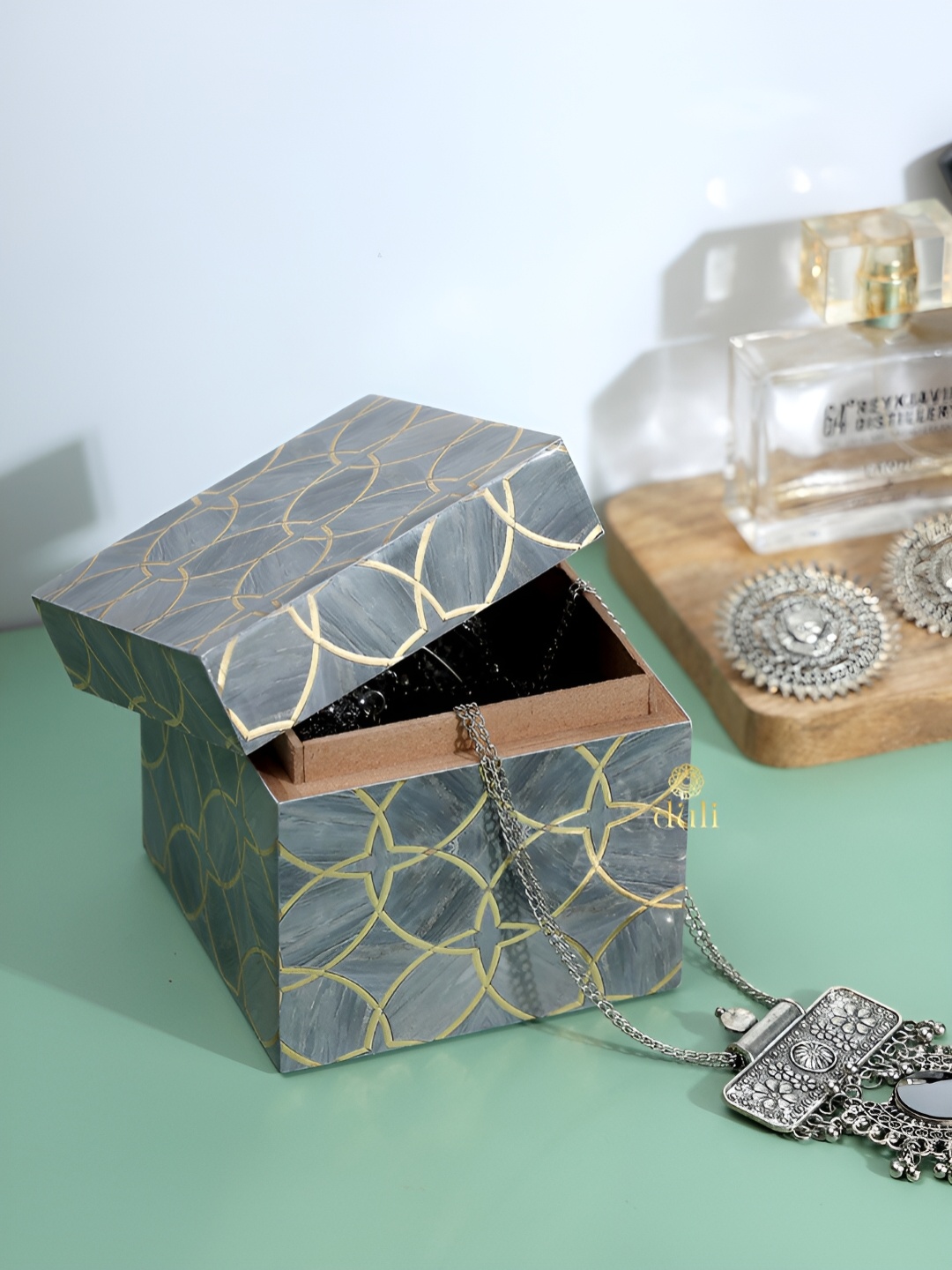 DULI Purple Printed Wooden Multi-Utility Organiser