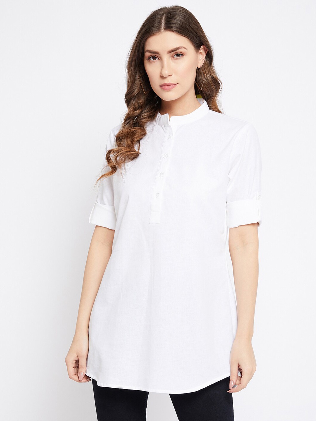 

Bitterlime Mandarin Collar Cotton Tunic, White