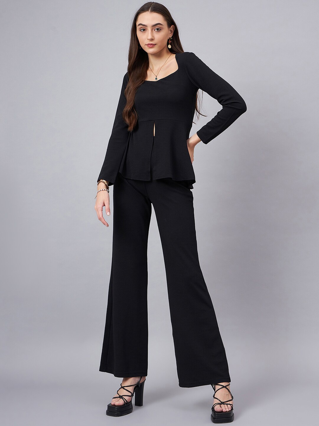 

Orchid Blues Peplum Top With Trousers Co-Ords, Black