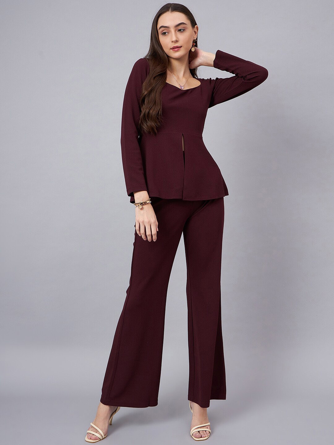 

Orchid Blues Peplum Long Sleeve Top & Trouser Co-Ord Set, Brown