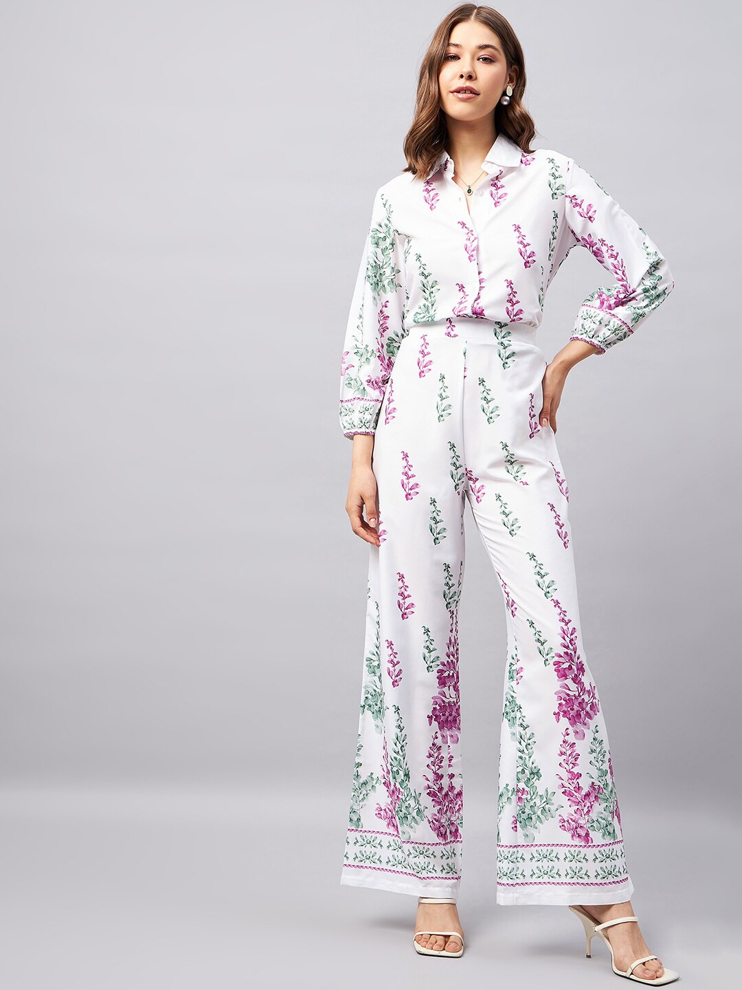 

Orchid Blues Floral Printed Shirt With Trousers Co-Ords, White