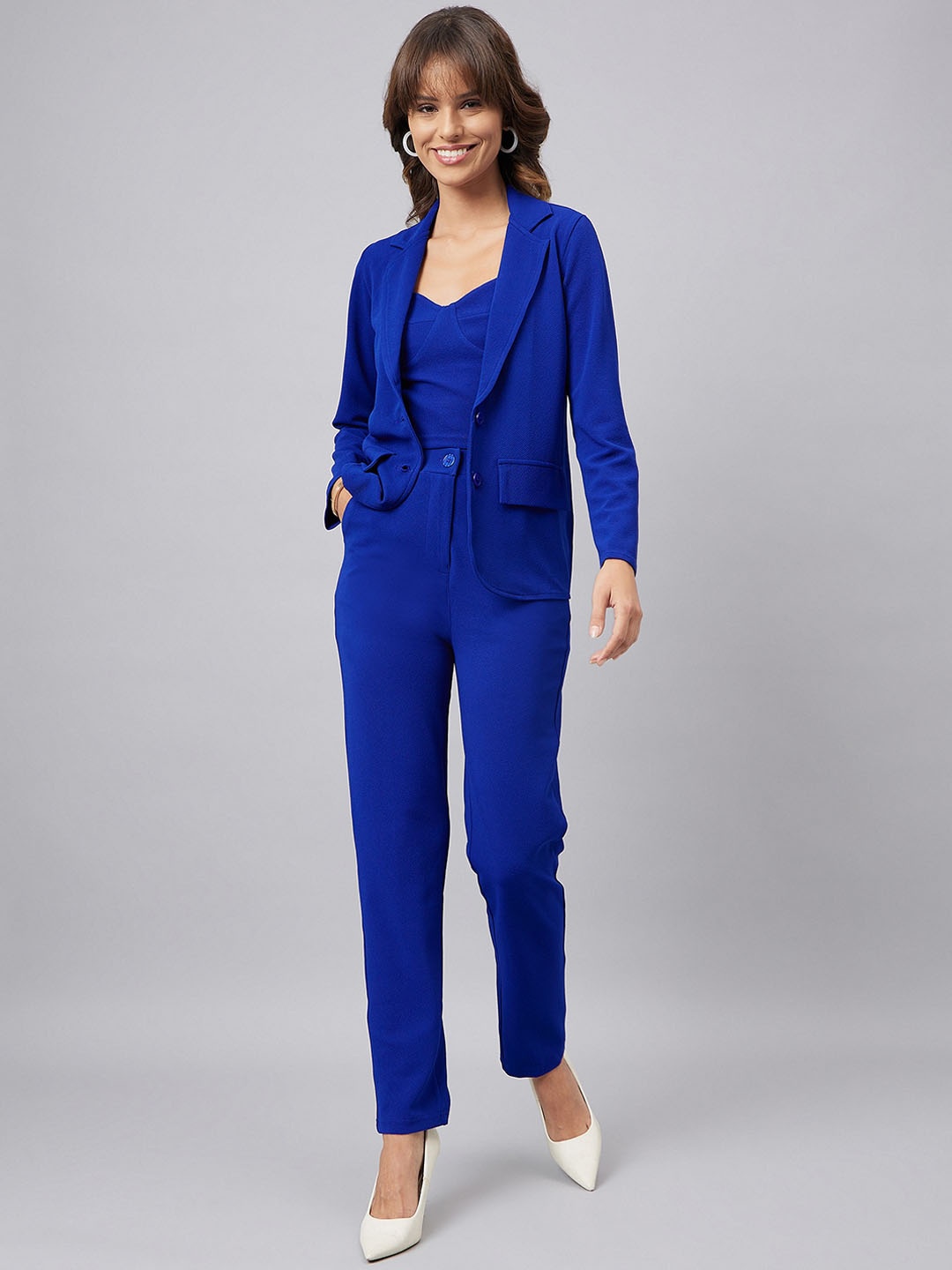 

Orchid Blues Sweetheart Neck Top With Flared Trouser With Blazer Co-Ords, Blue