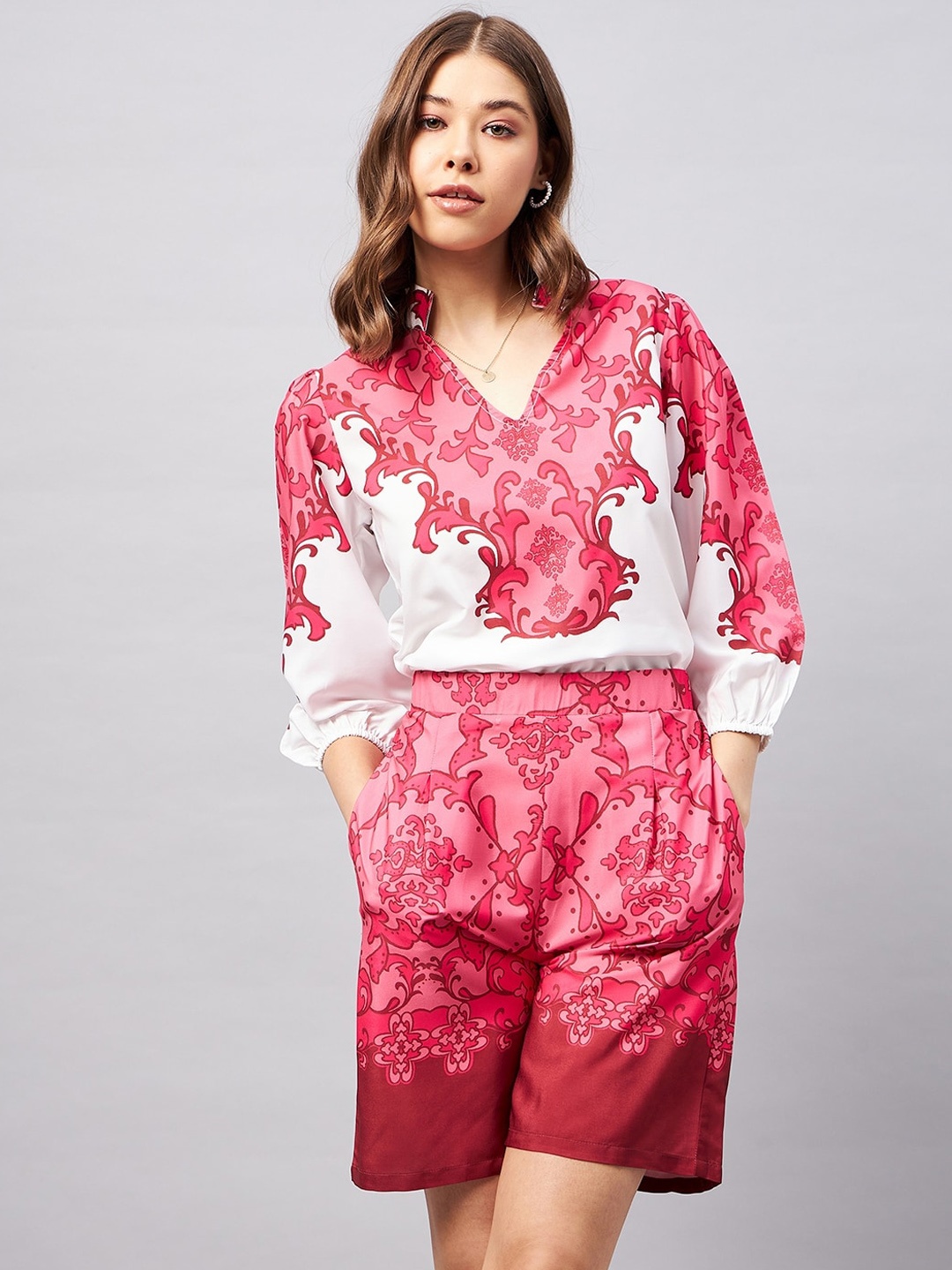 

Orchid Blues Floral Printed Top With Shorts Co-Ords, White