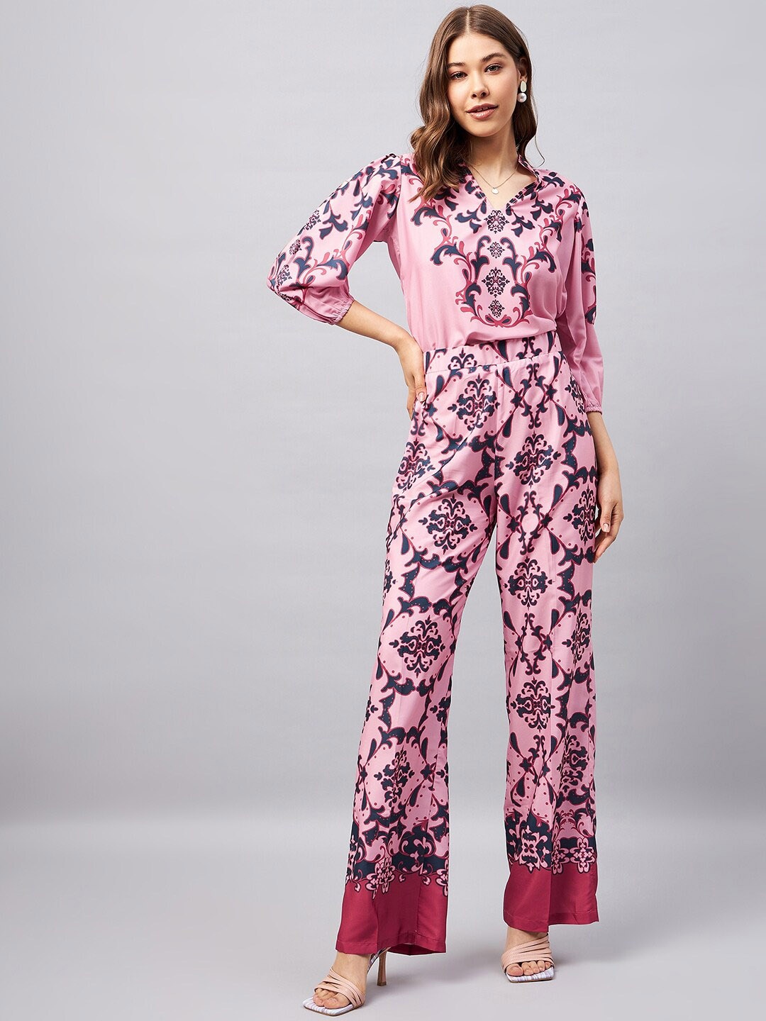 

Orchid Blues Floral Printed Top With Trousers Co-Ords, Pink