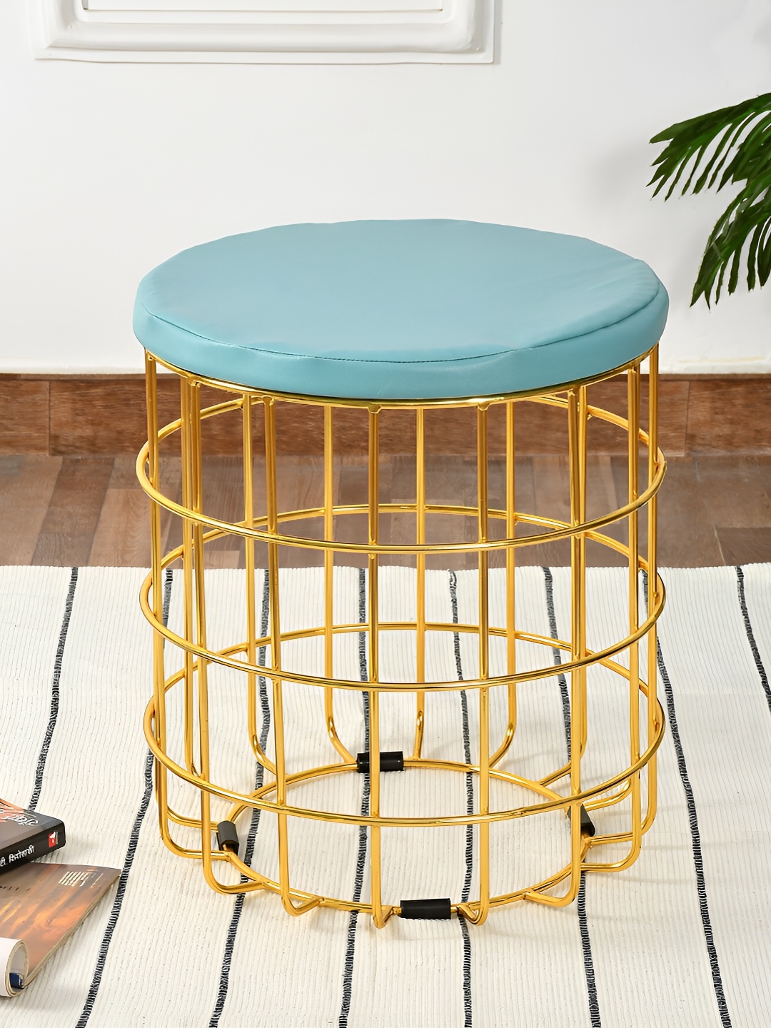 

COMFIDELITAS Teviston Turquoise Blue Cylindrical Shaped Seating Ottoman
