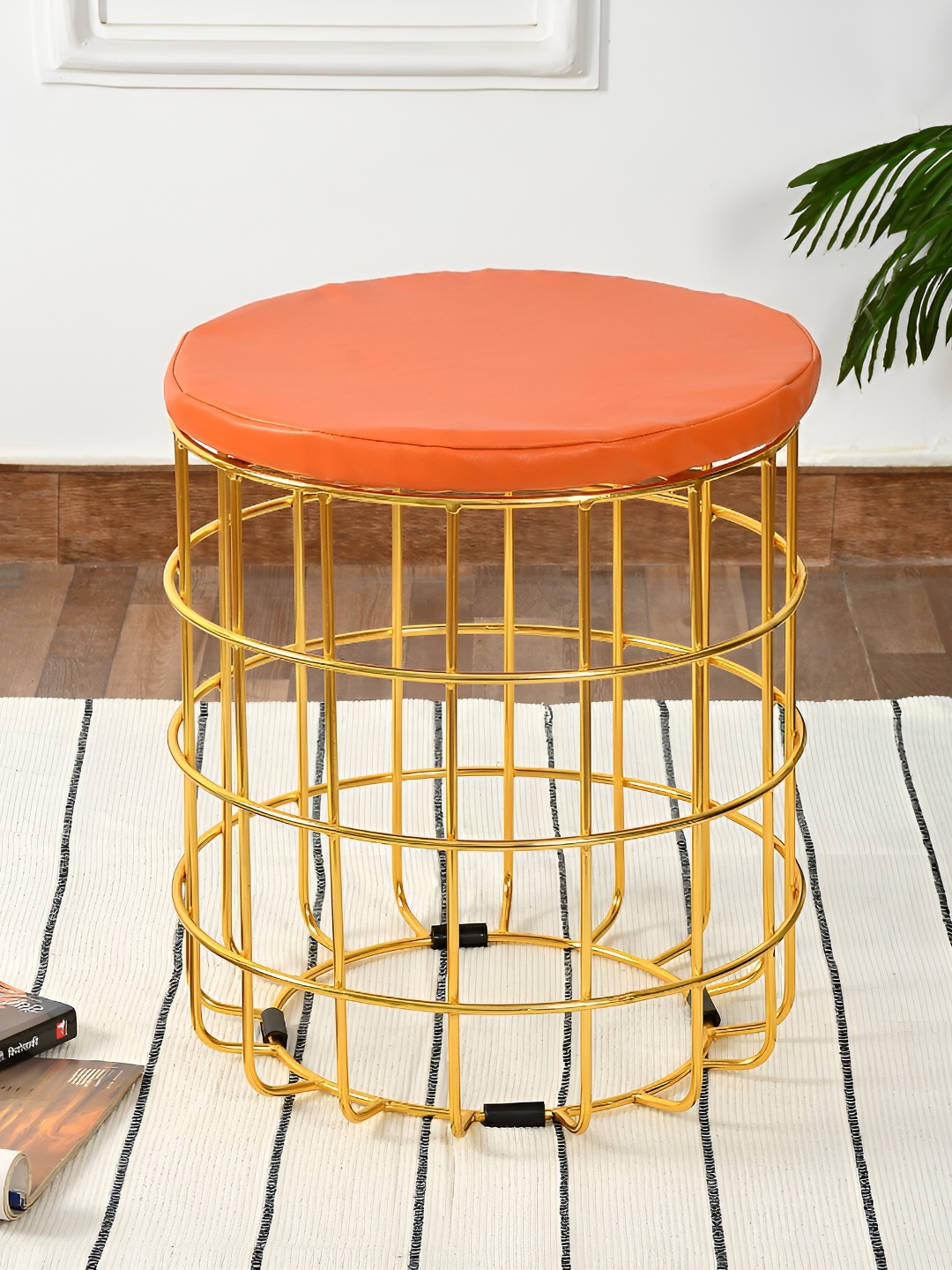 

COMFIDELITAS Orange-Colored Cylindrical Shaped Seating Ottoman