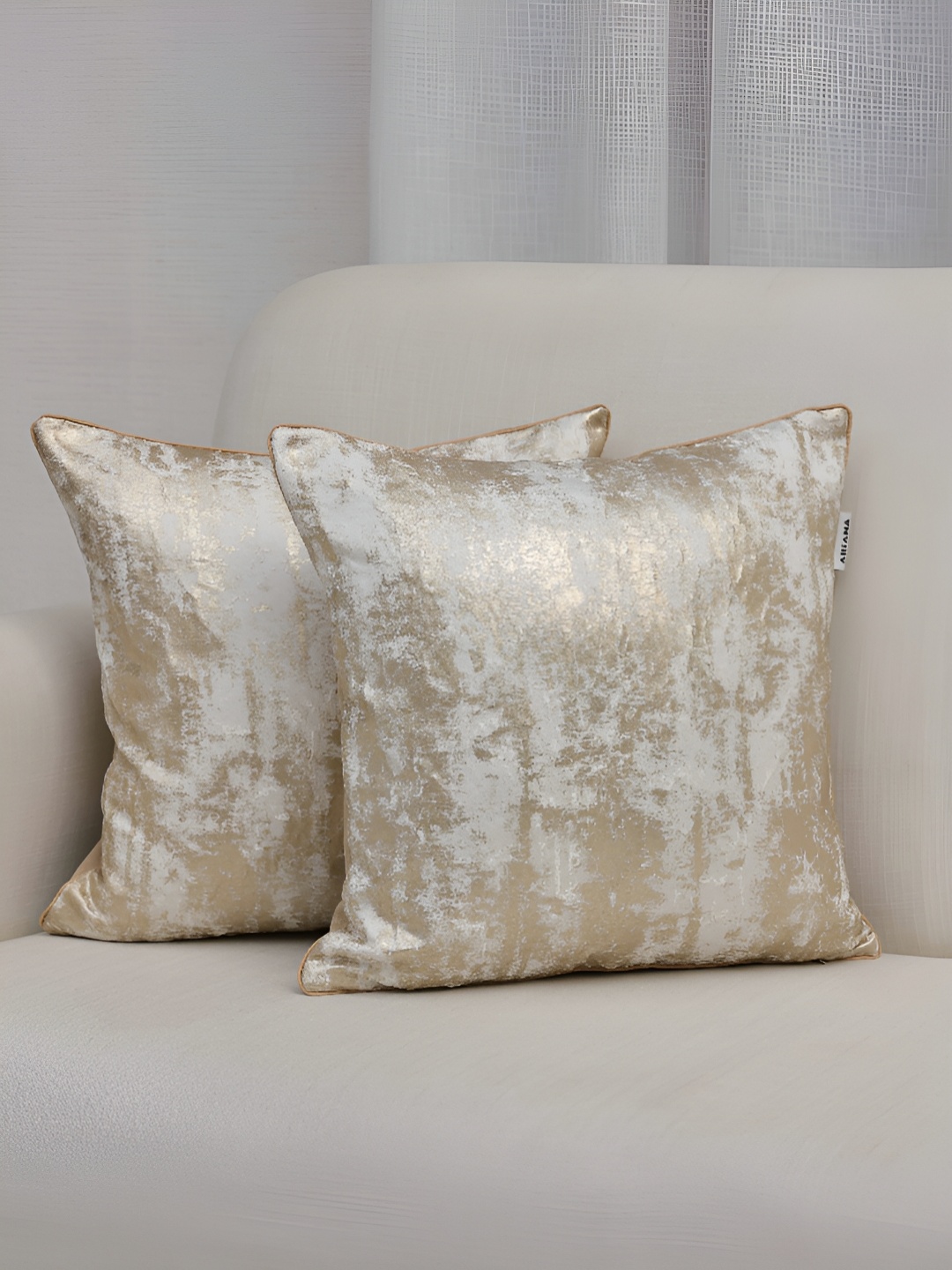 

Ariana Gold-Toned & White 2 Pieces Abstract Square Cushion Covers