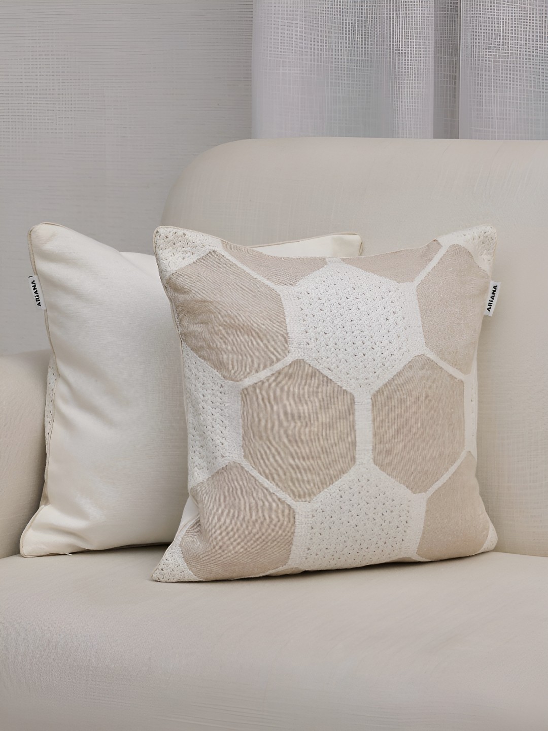 

Ariana Beige & White 2 Pieces Geometric Square Cushion Covers
