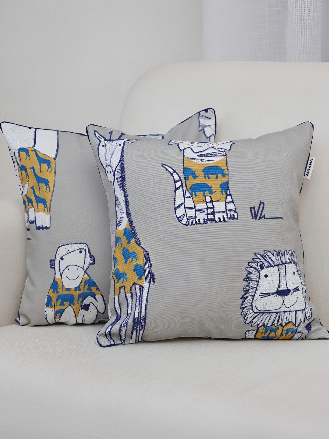 

Ariana Grey & White 2 Pieces Geometric Square Cushion Covers