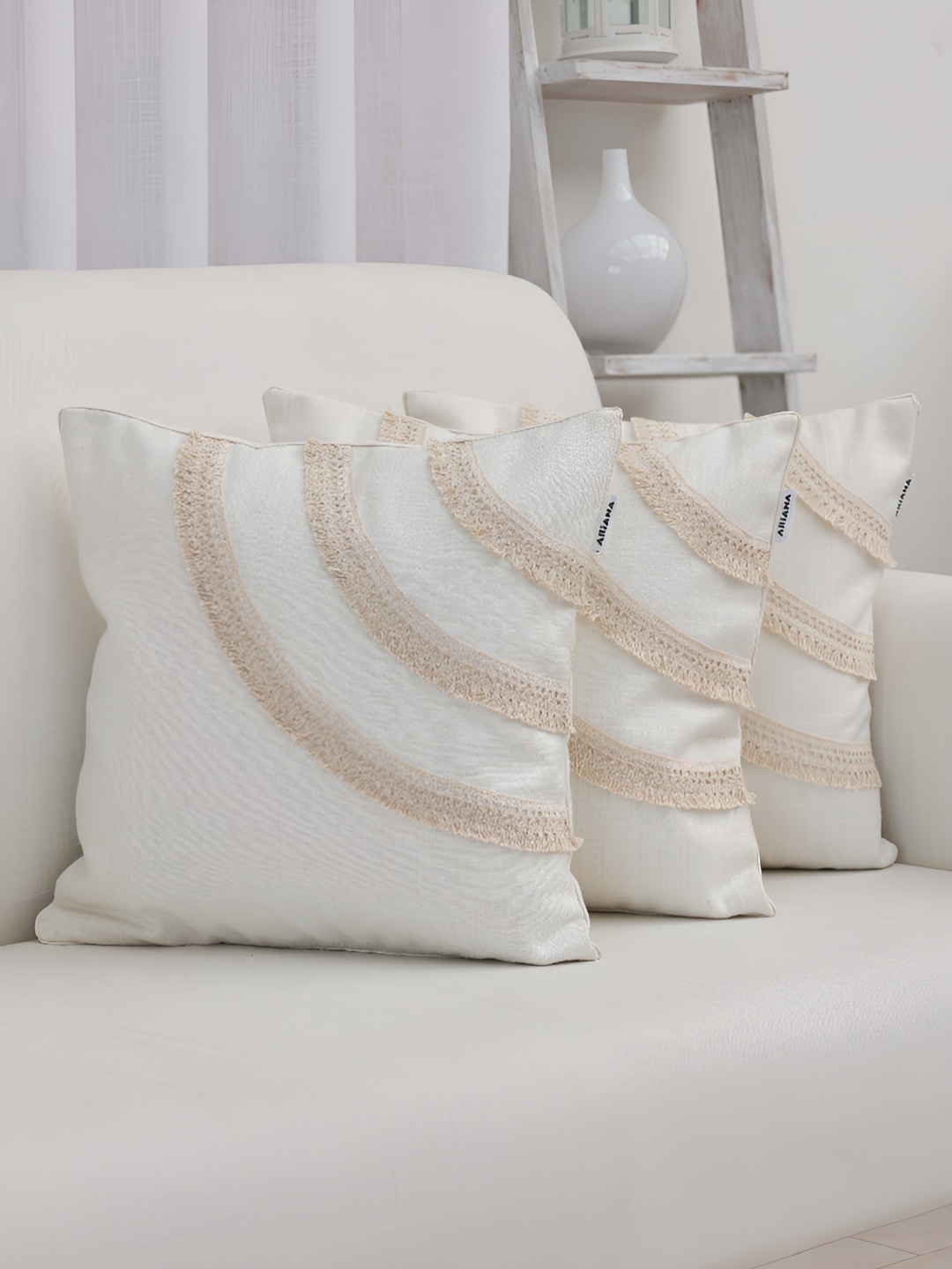 

Ariana White 3 Pieces Embroidered Square Cotton Cushion Covers