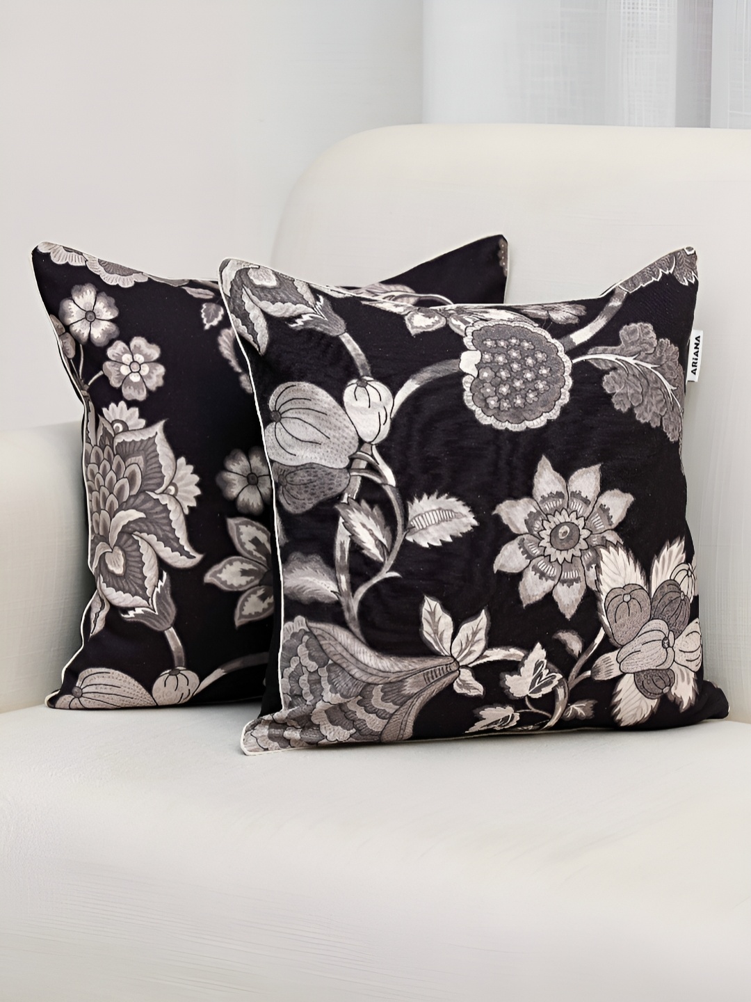 

Ariana Black & Grey 2 Pieces Floral Printed Square Cushion Covers