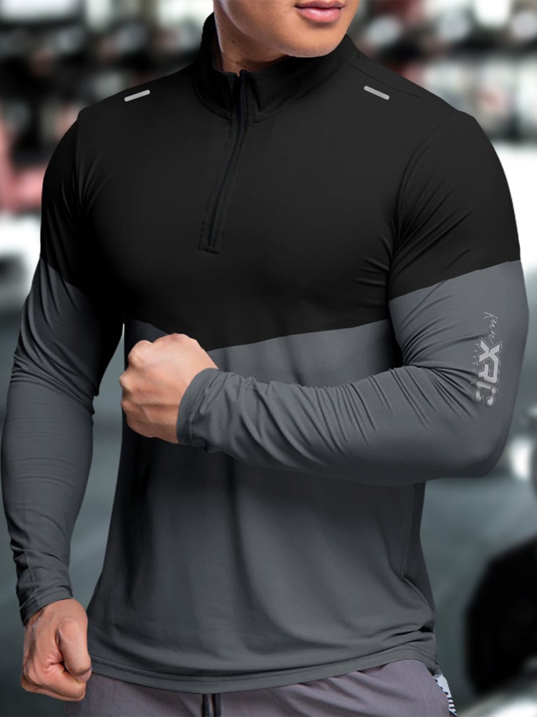 

Eyebogler Colourblocked Mock Collar Dry Fit T-shirt, Black