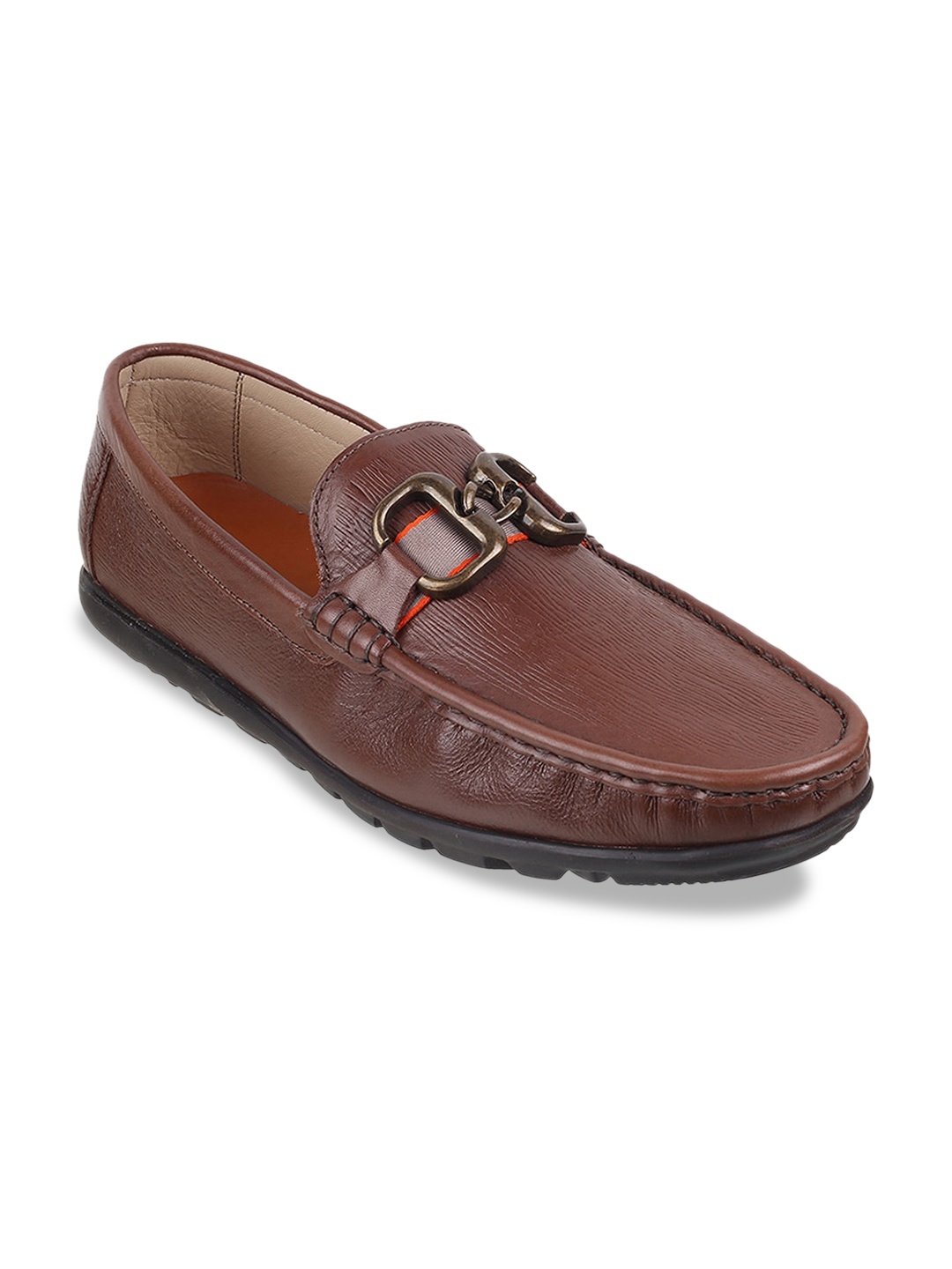 

Metro Men Textured Buckle Detail Leather Loafers, Brown