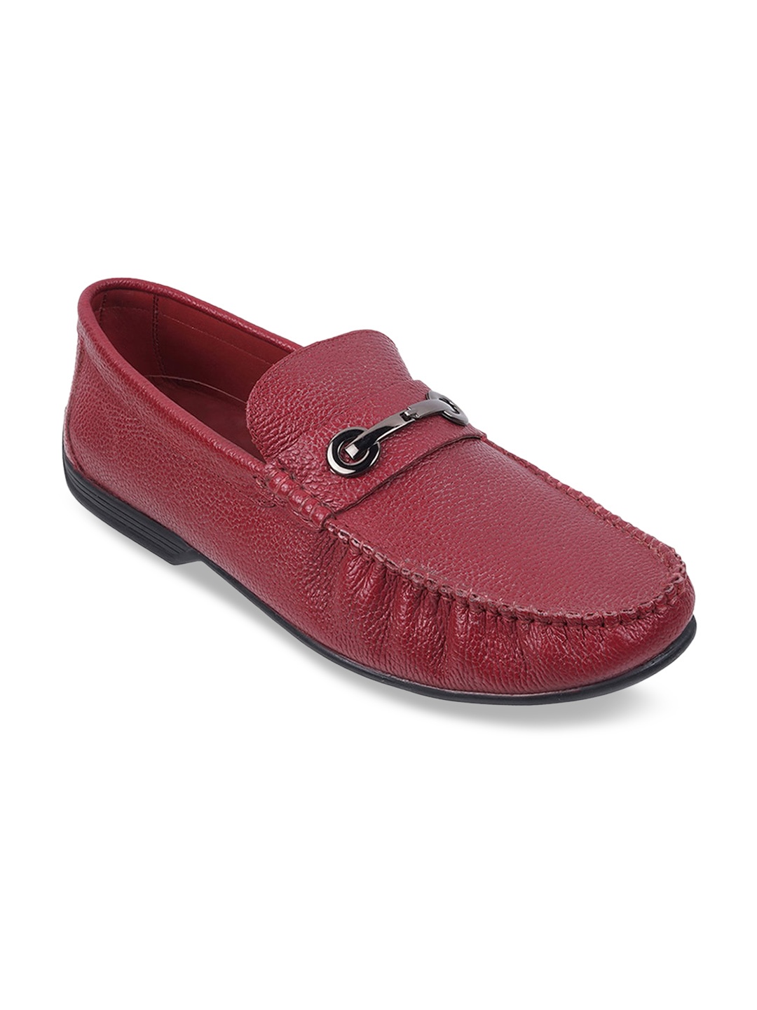 

Metro Men Square Toe Leather Horsebit Loafers, Red