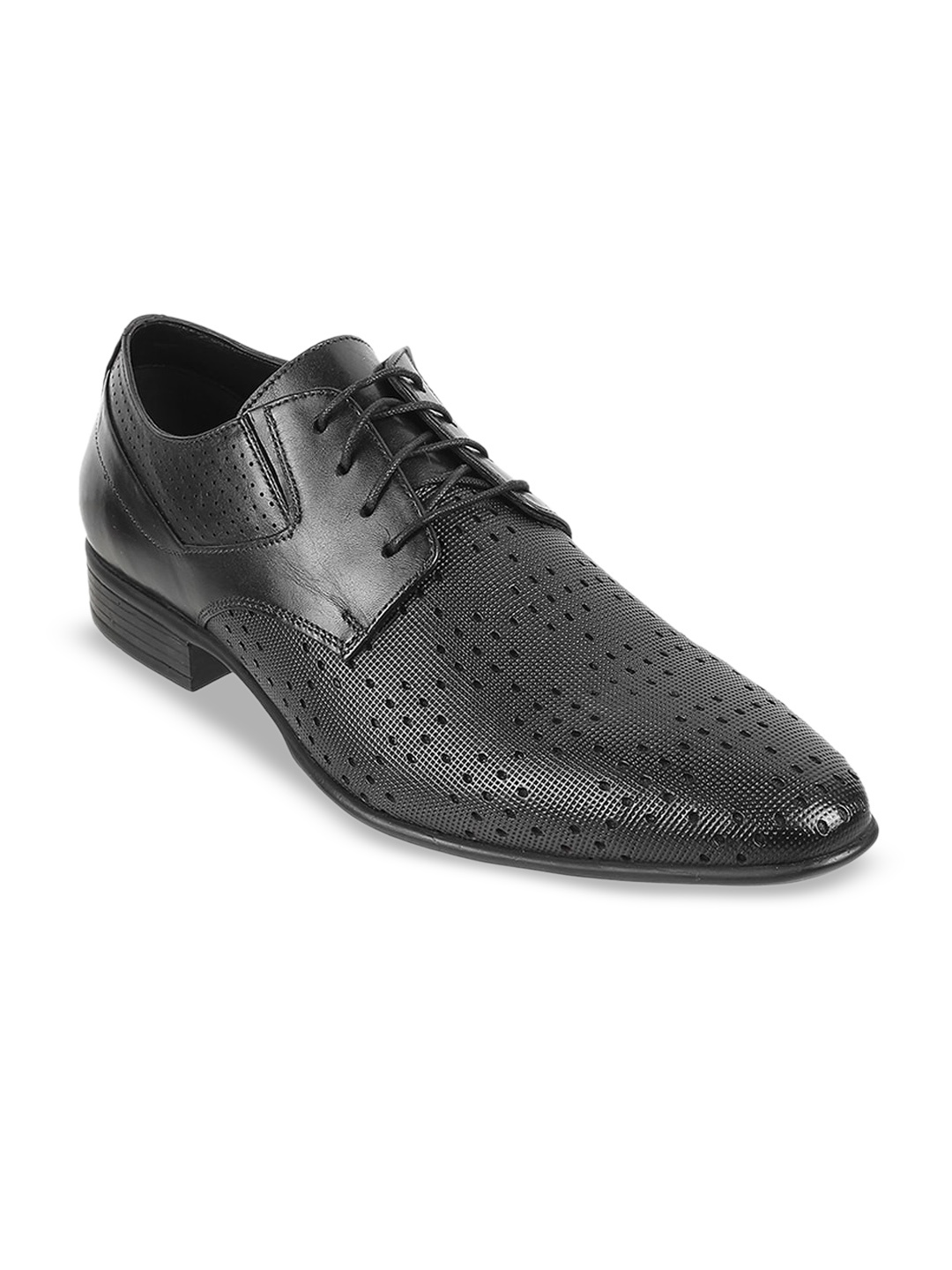 

Metro Men Textured Round Toe Leather Formal Derbys, Black