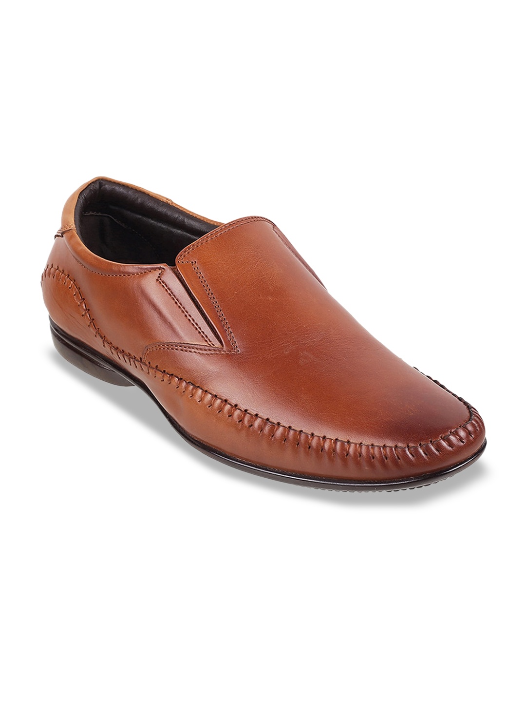 

Metro Men Round Toe Leather Formal Slip-On Shoes, Tan