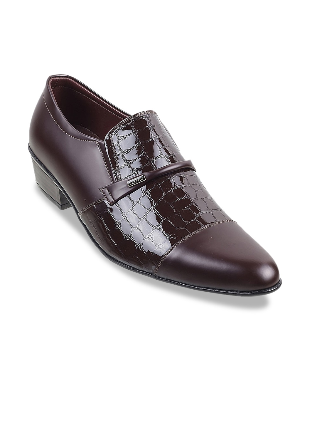 

Metro Men Textured Pointed Toe Formal Slip-On Shoes, Maroon