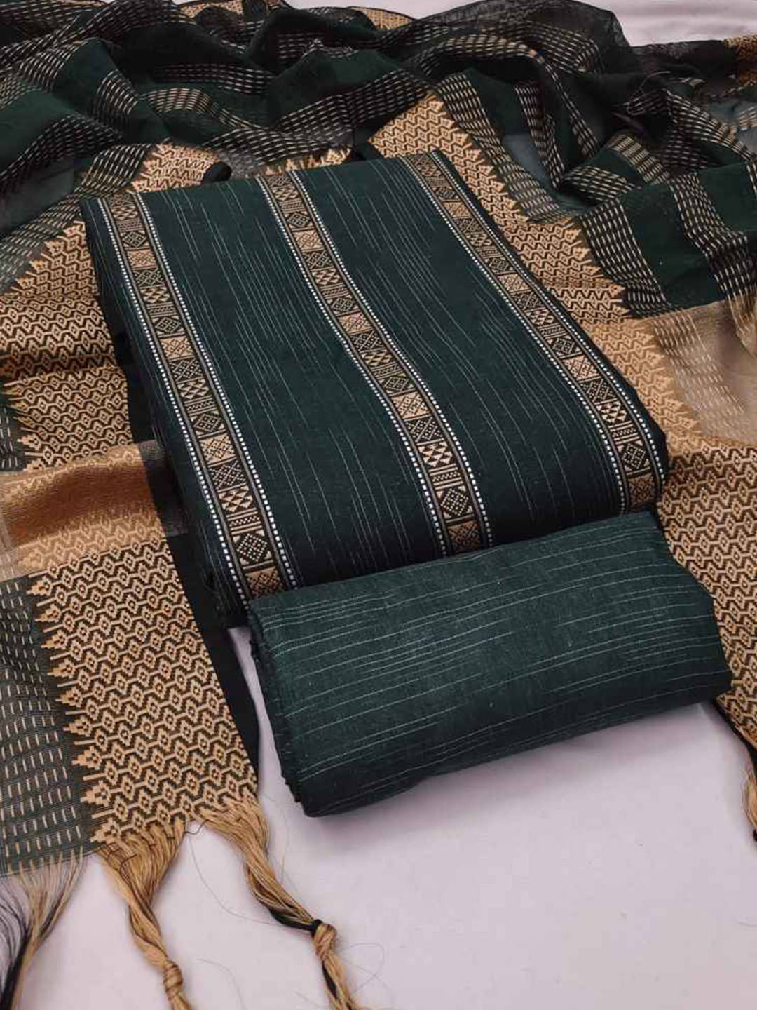 

faxofab Geometric Woven Design Unstitched Dress Material, Green