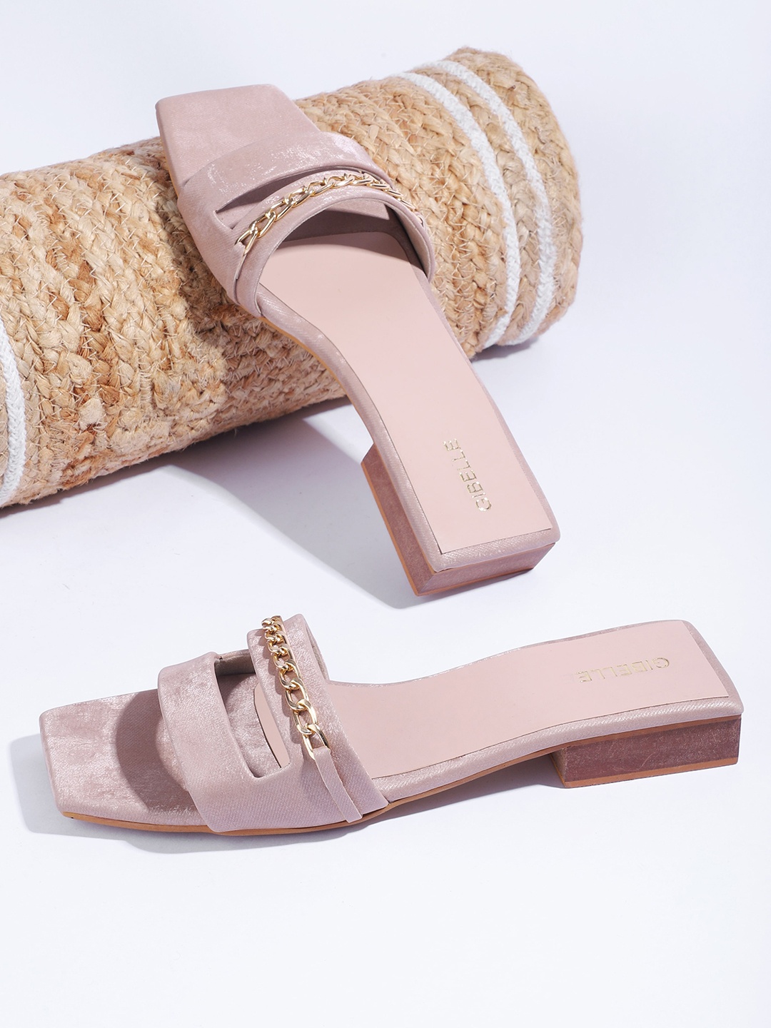 

Gibelle Embellished Open Toe Block Heels, Peach