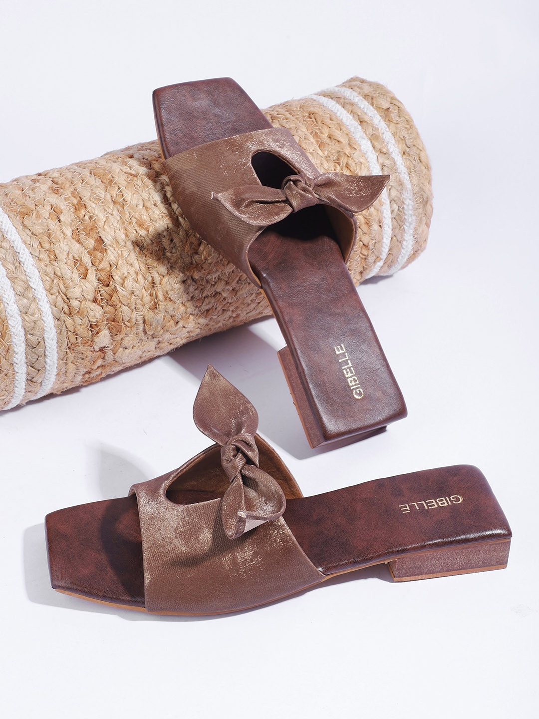 

Gibelle Open Toe Flats With Bow, Tan