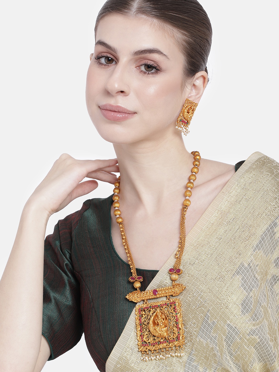 

Estele Gold-Plated Pearls-Studded Temple Jewellery Set