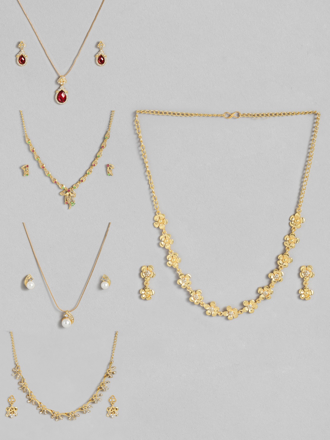 

Estele Set of 5 Gold-Plated Stones-Studded Jewellery Set