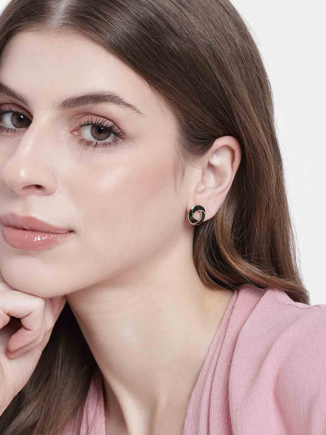 

Estele Gold-Plated Enamelled Circular Studs Earrings, Black