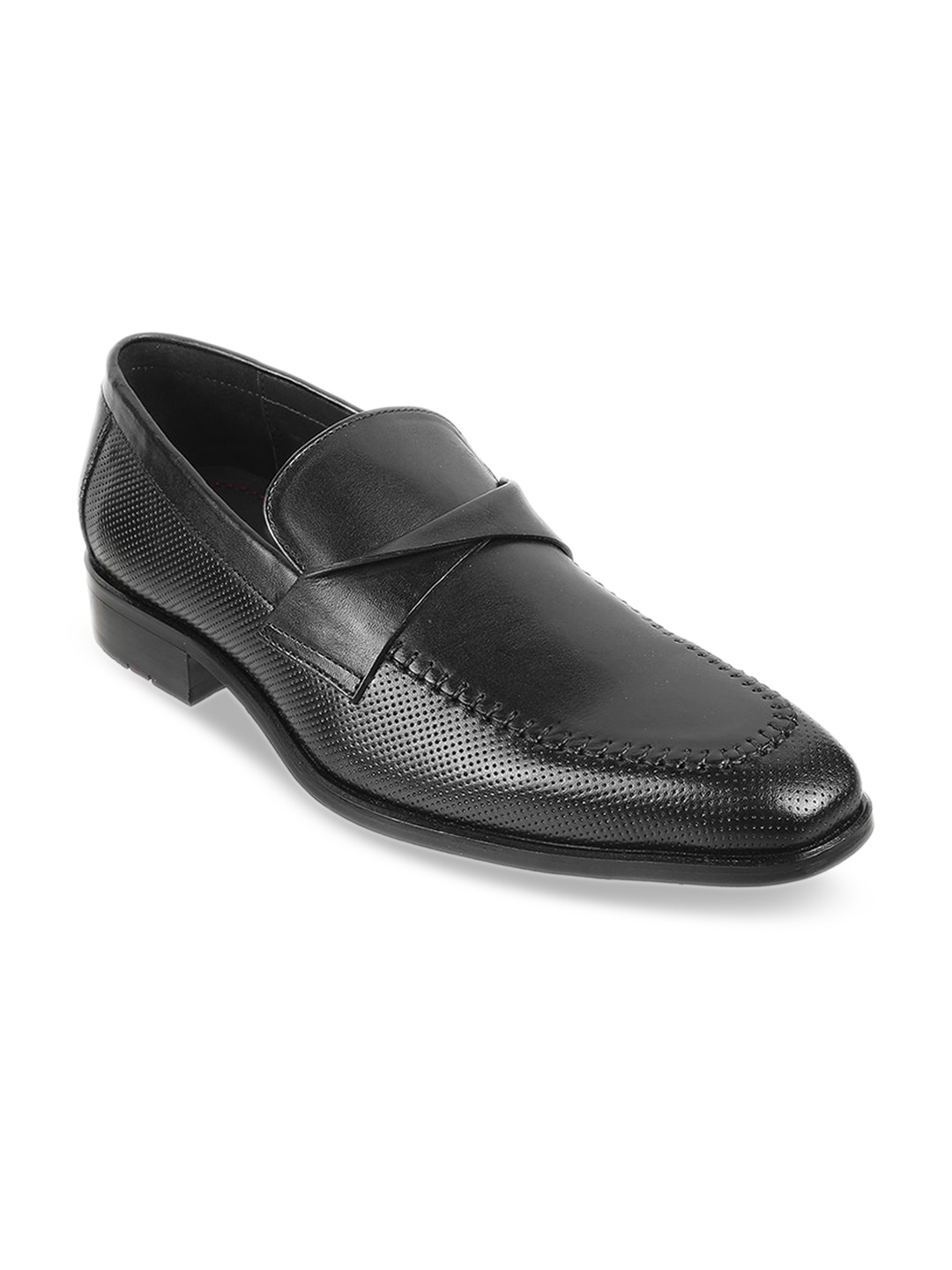 

DAVINCHI Men Textured Leather Formal Slip-ons, Black