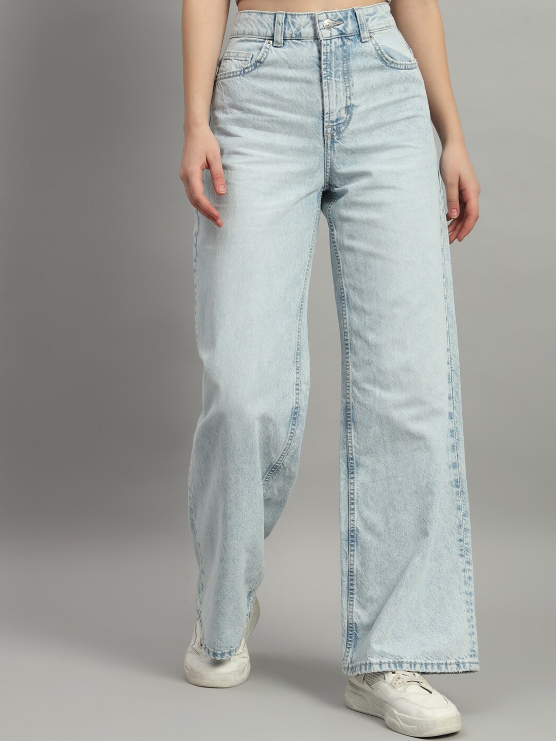 

BROOWL Women Flared High-Rise Clean Look Stretchable Jeans, Blue