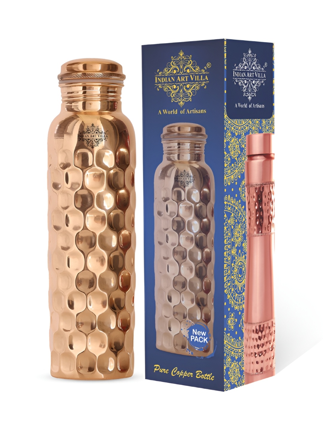 

INDIAN ART VILLA Brown Copper Water Bottle 900 ml