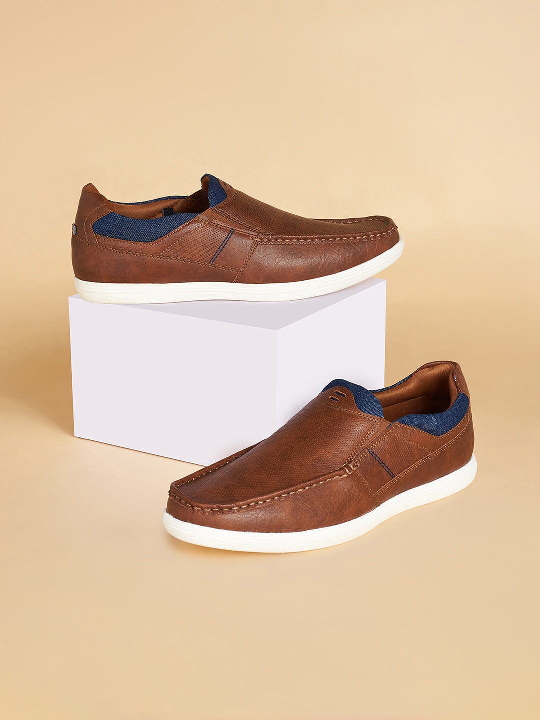 

BYFORD by Pantaloons Men Textured Comfort Insole Contrast Sole Slip-On Sneakers, Tan