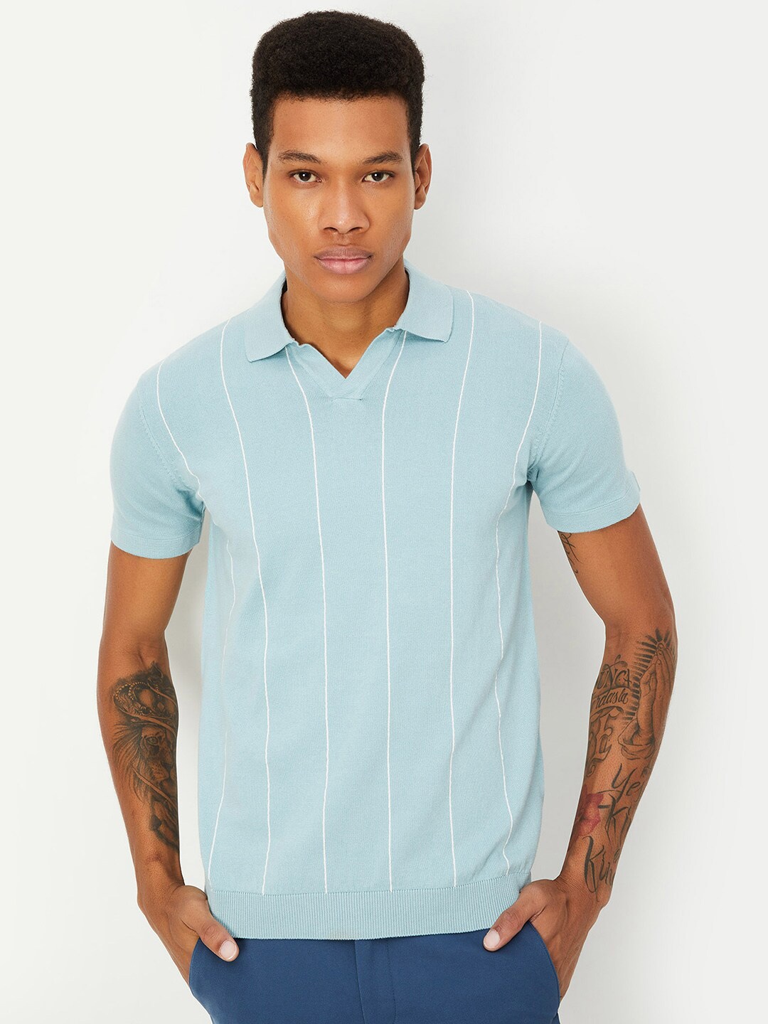 

max Striped Polo Collar Short Sleeves T-shirt, Green