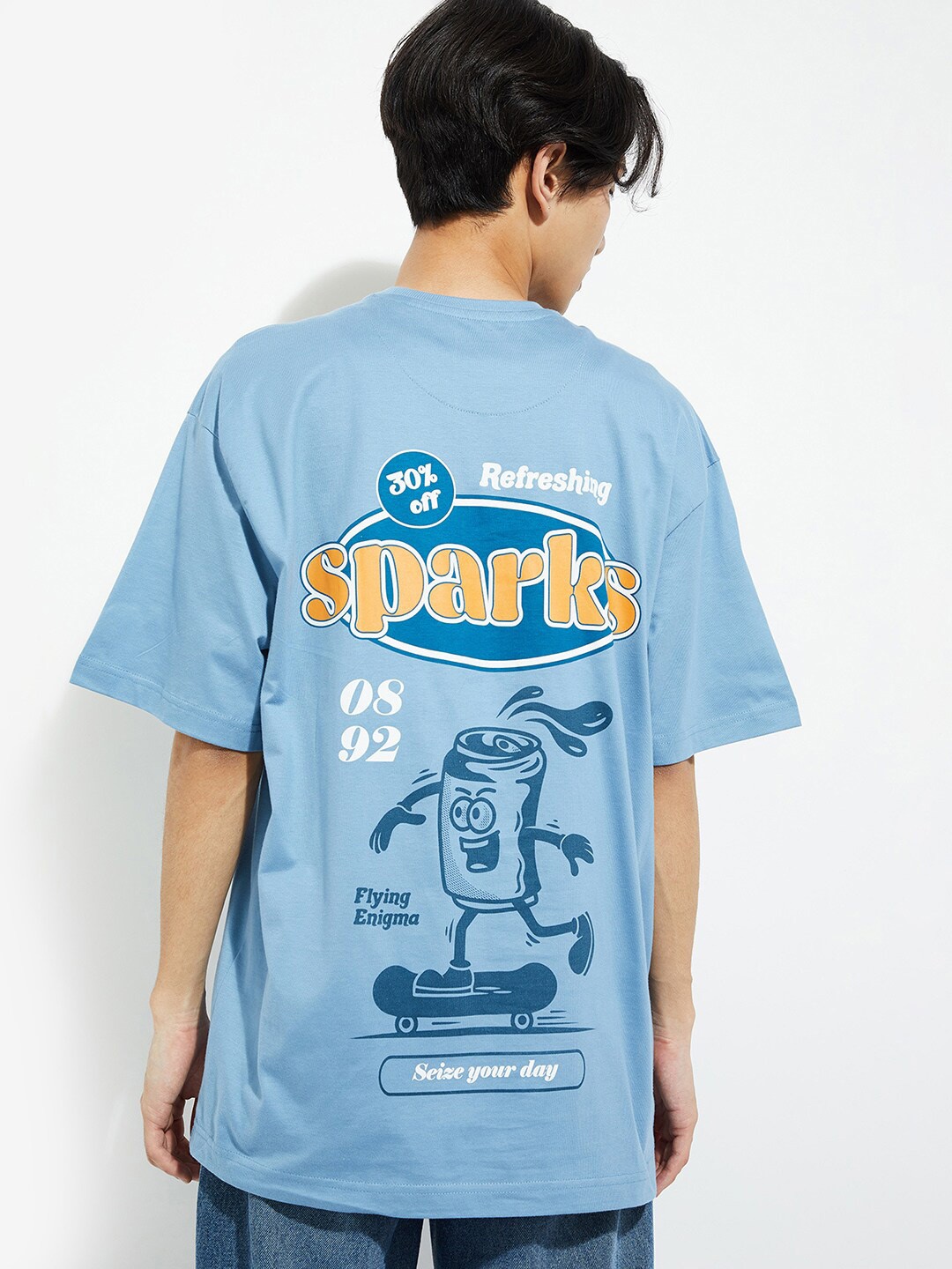 

max URB_N Conversational Printed Cotton T-shirt, Blue