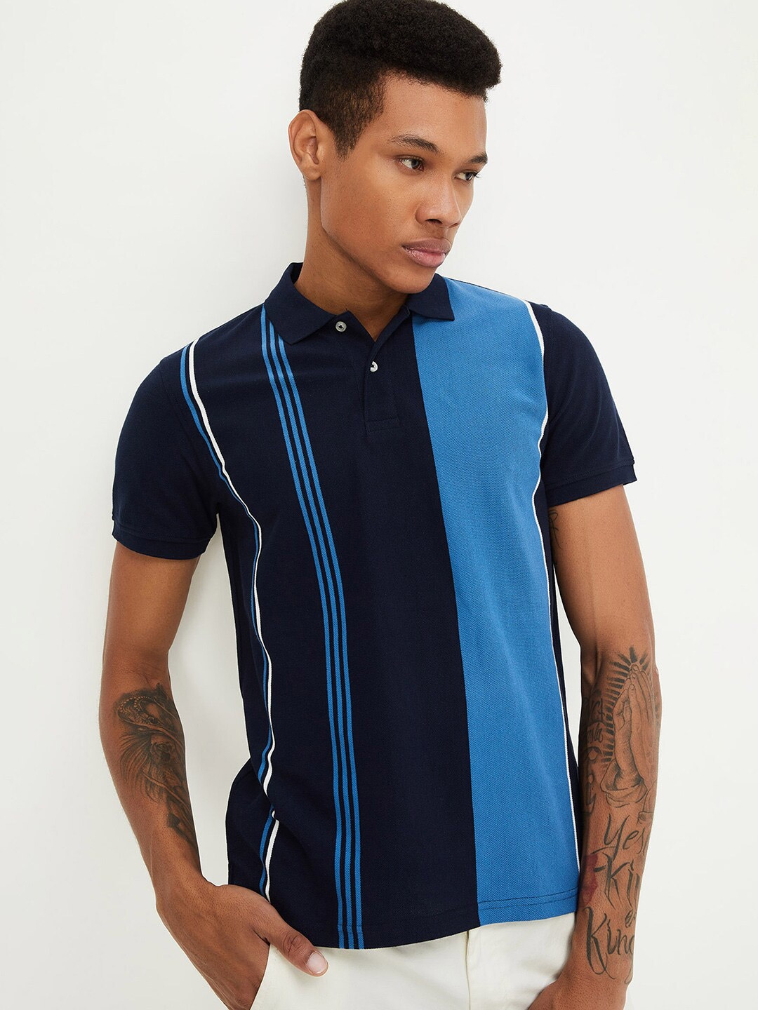 

max Colourblocked Polo Collar T-shirt, Navy blue