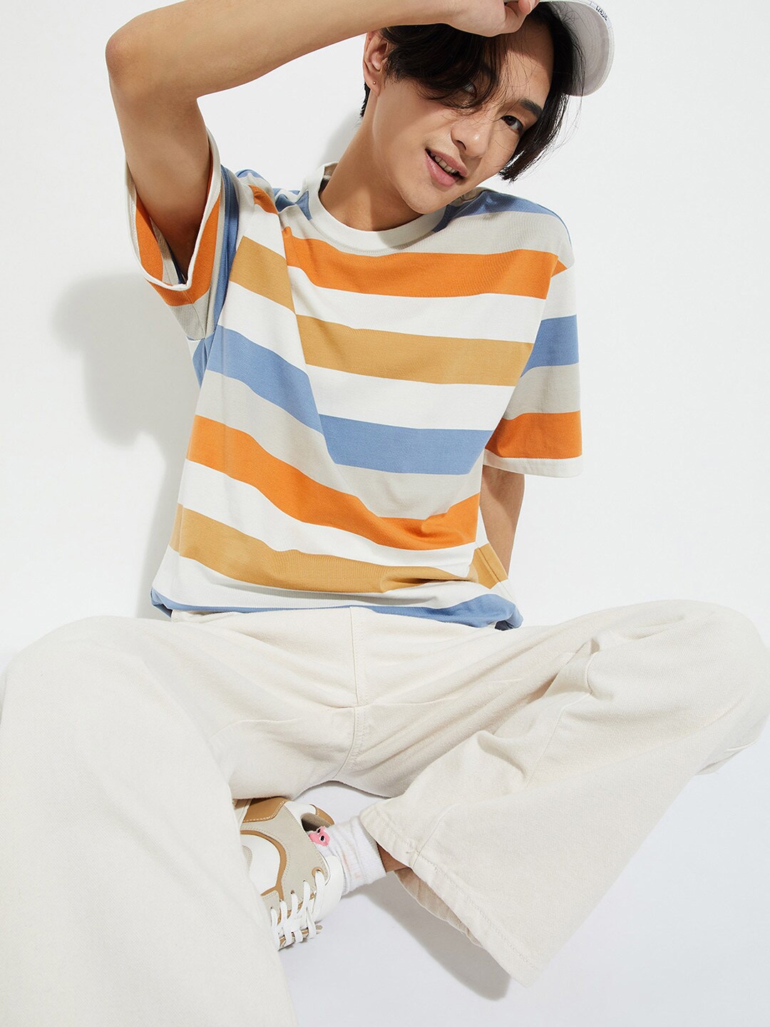 

max URB_N Striped Round Neck T-shirt, Orange