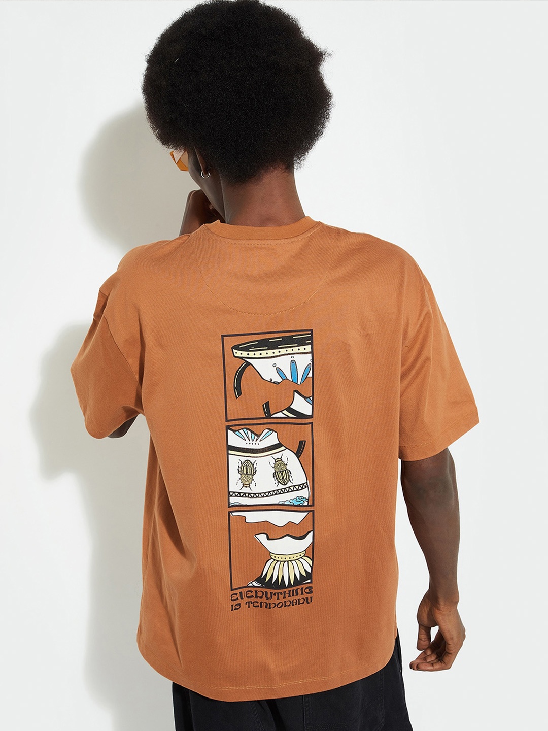 

max URB_N Men Printed Round Neck Short Sleeves Cotton T-shirt, Brown