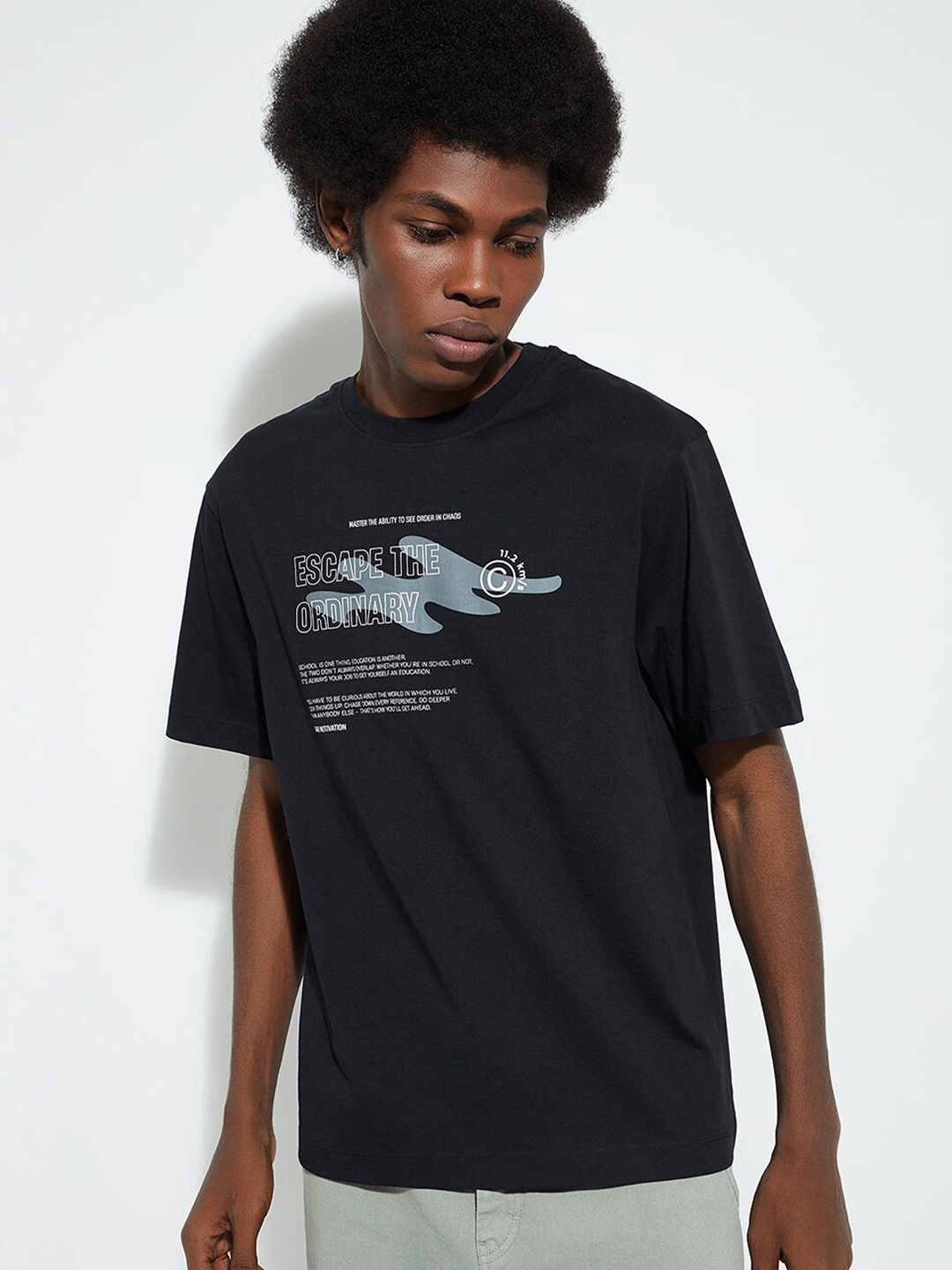

max URB_N Typography Printed Cotton T-shirt, Black