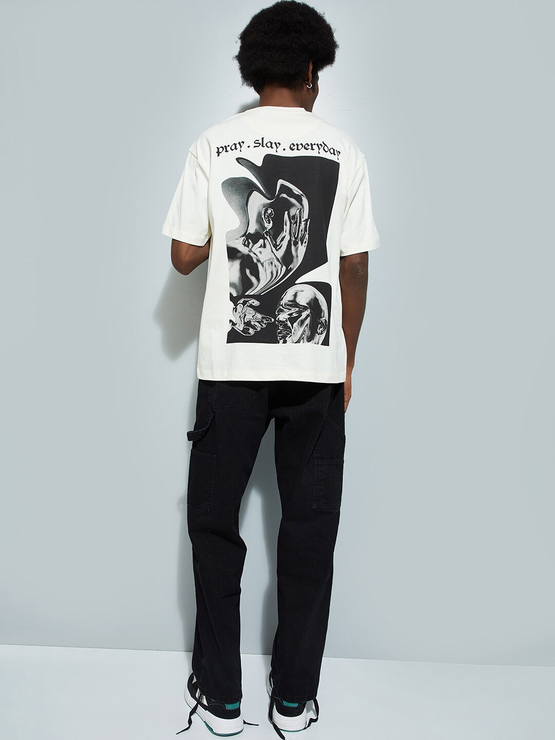

max URB_N Graphic Printed Drop-Shoulder Sleeves Pure Cotton Oversized T-shirt, White