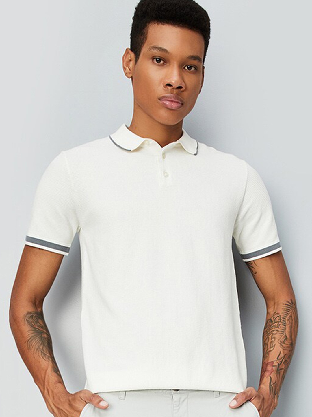 

max Polo Collar Short Sleeves Cotton T-shirt, Off white