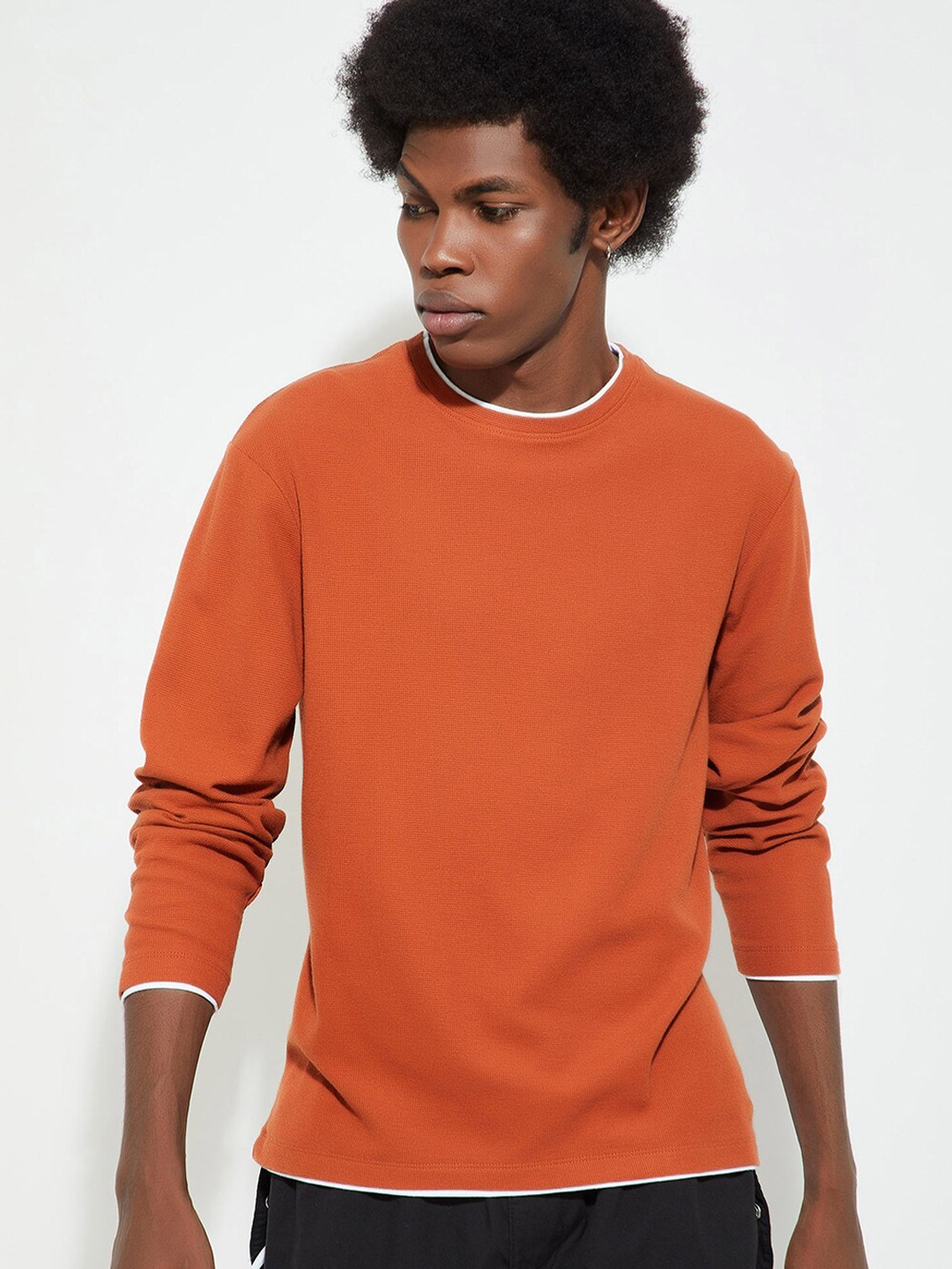 

max URB_N Monochrome Cotton Applique T-shirt, Orange