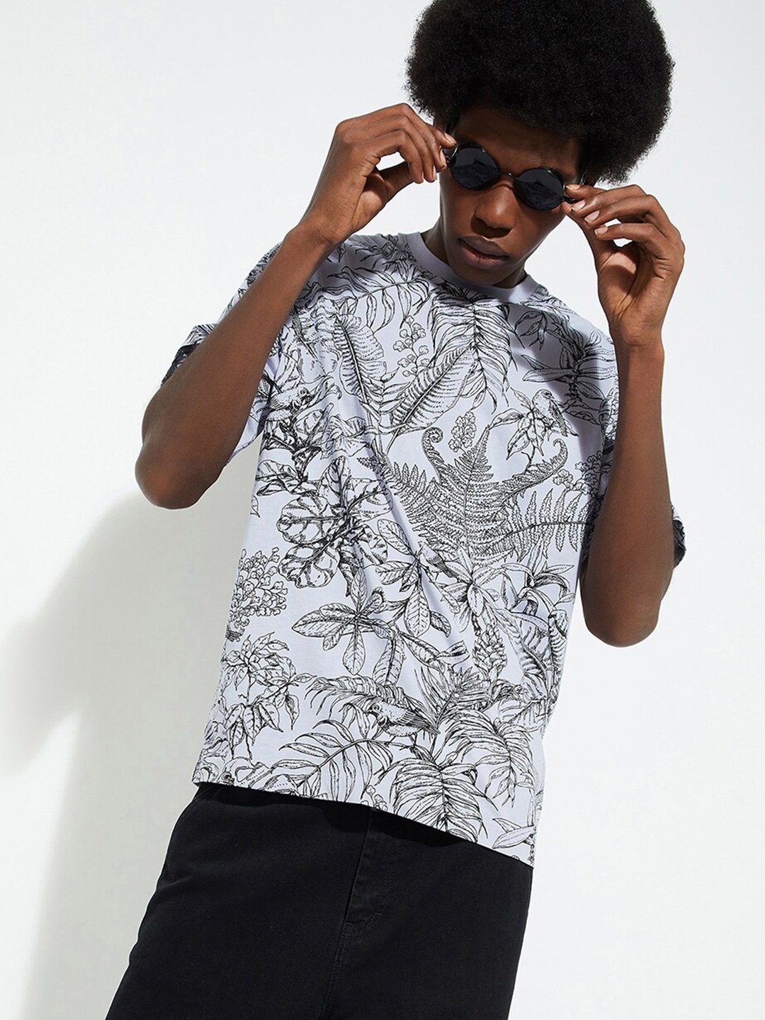 

max URB_N Floral Printed Pure Cotton T-shirt, Blue