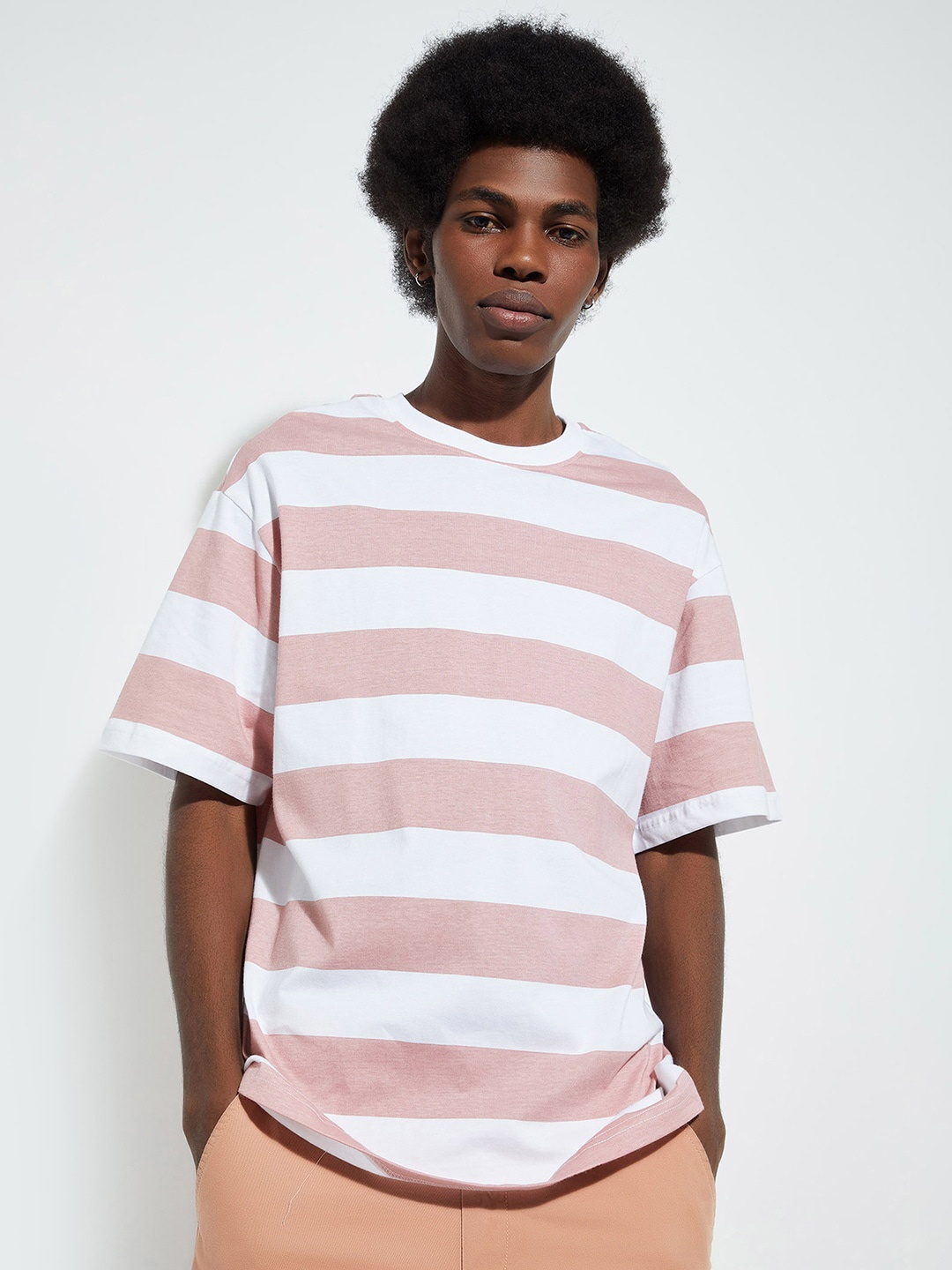 

max URB_N Striped Regular Fit Short Sleeves Round Neck Cotton T-shirt, Pink
