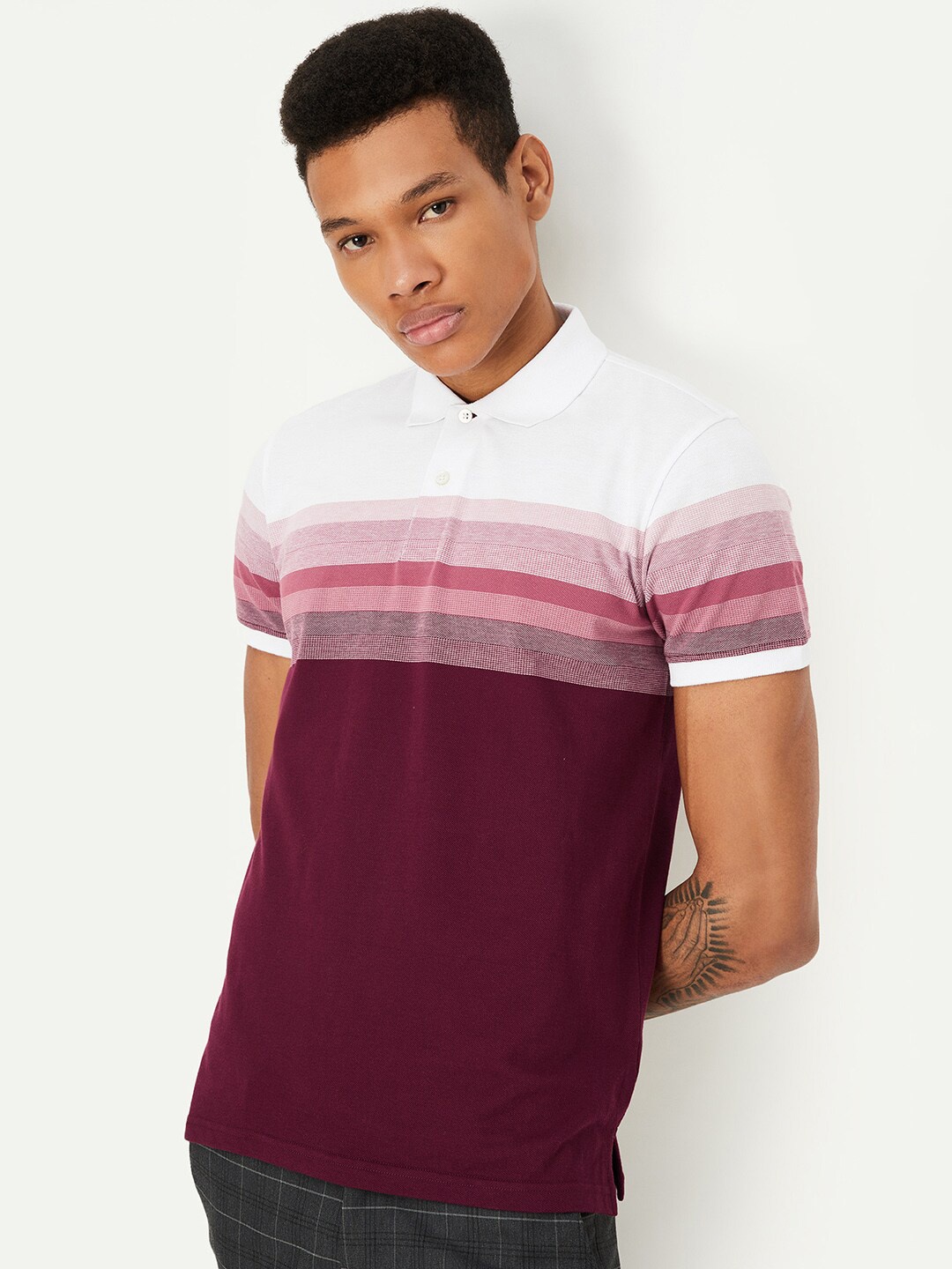 

max Colourblocked Cotton T-shirt, Maroon