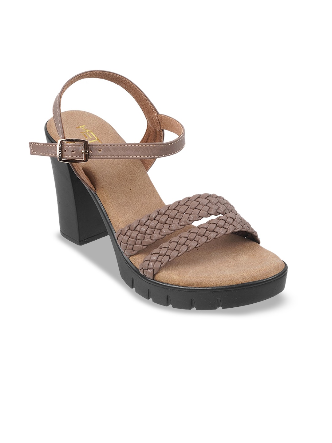 

Metro Textured Open Toe Block Heels, Beige