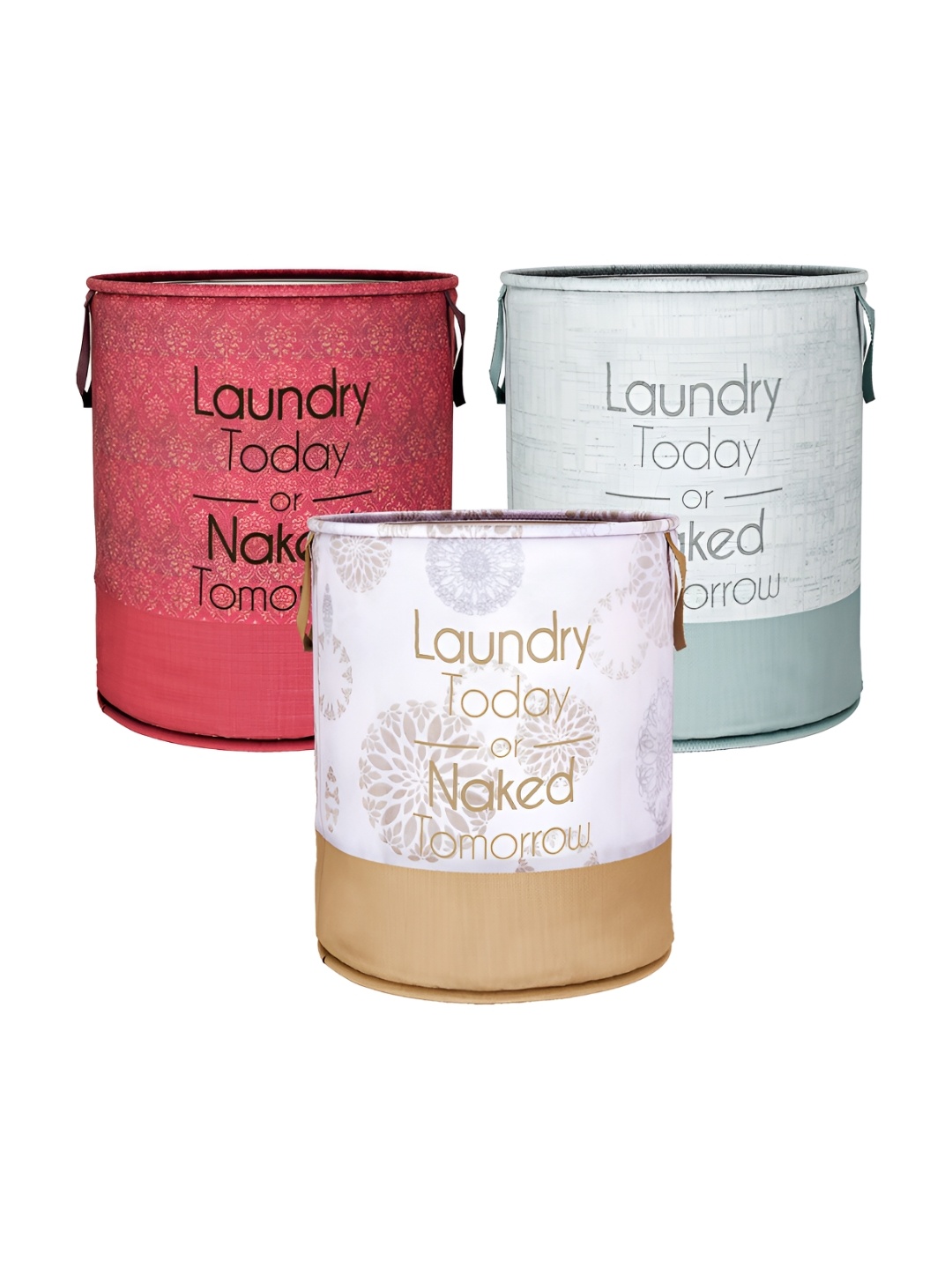 

Kuber Industries 3 Pieces Red & Beige Printed Laundry Bags, Green