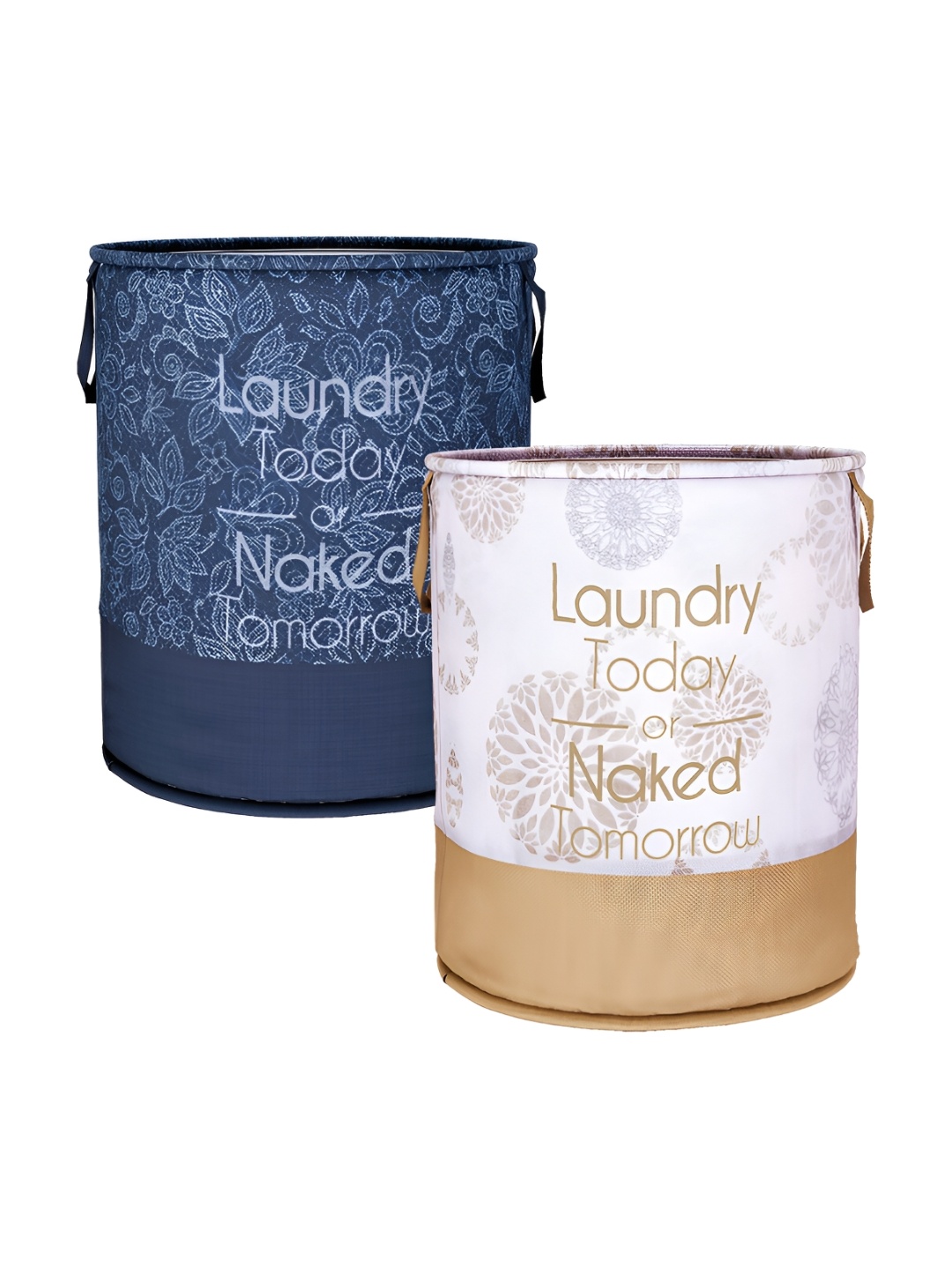

Kuber Industries White & Blue 2 Pieces Printed Laundry Bags