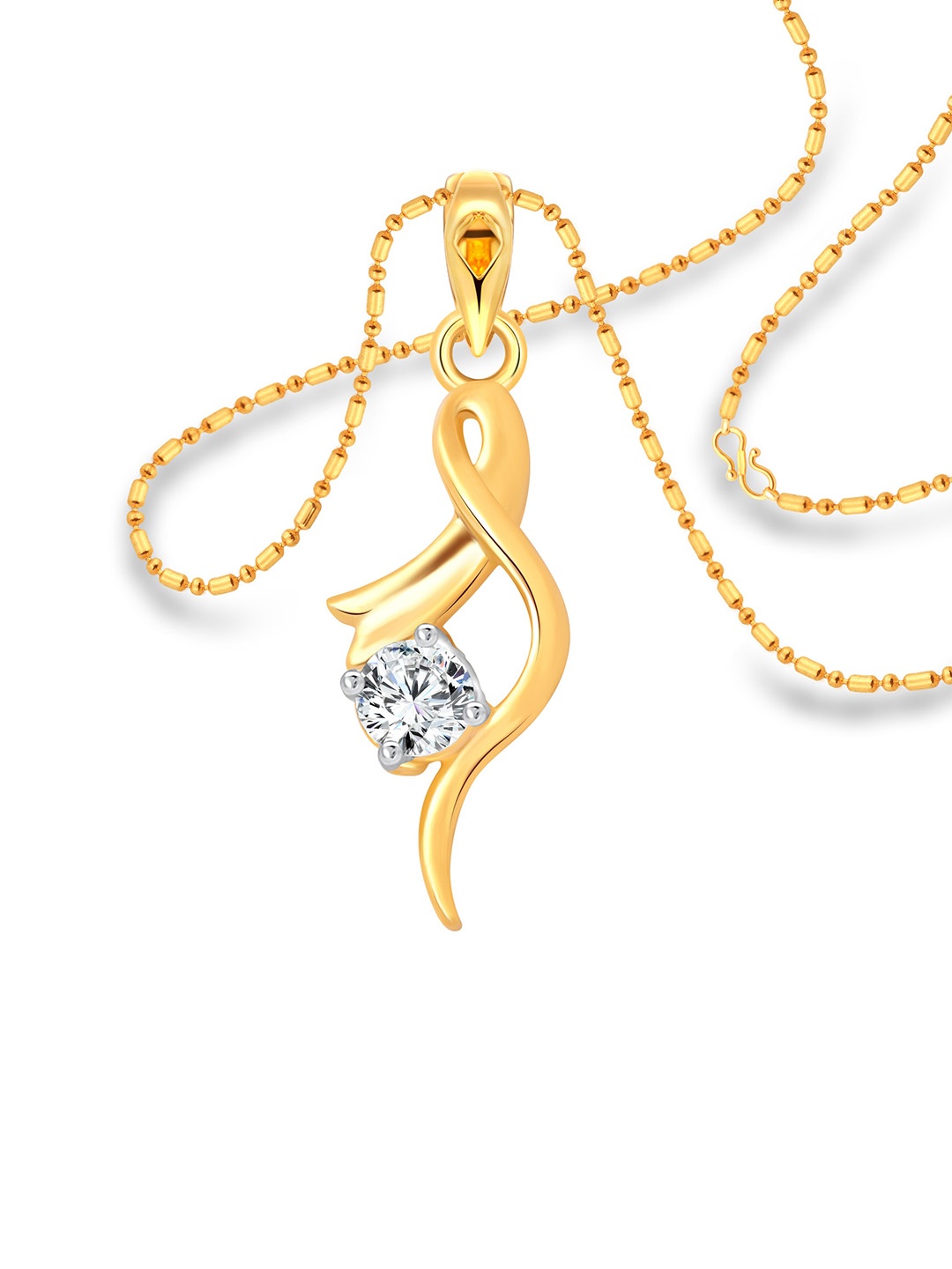 

Vighnaharta Gold-Plated Cubic Zirconia-Studded Contemporary Pendant with Chain